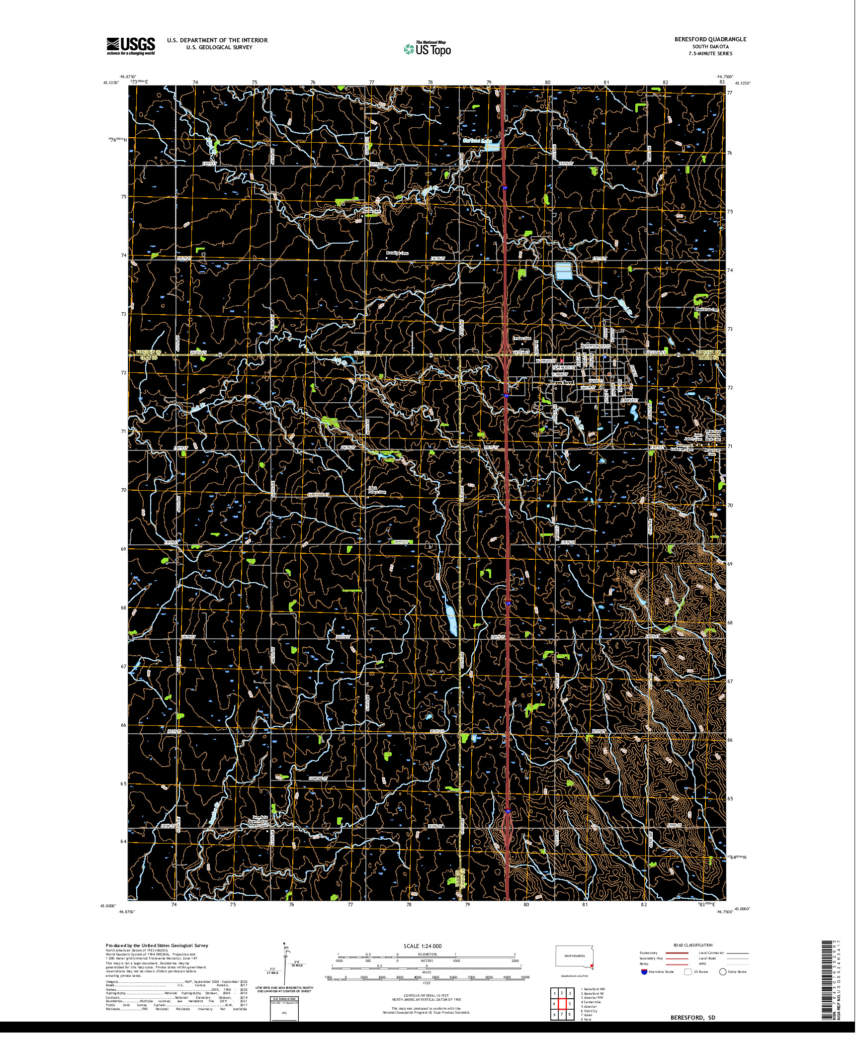 USGS US TOPO 7.5-MINUTE MAP FOR BERESFORD, SD 2021