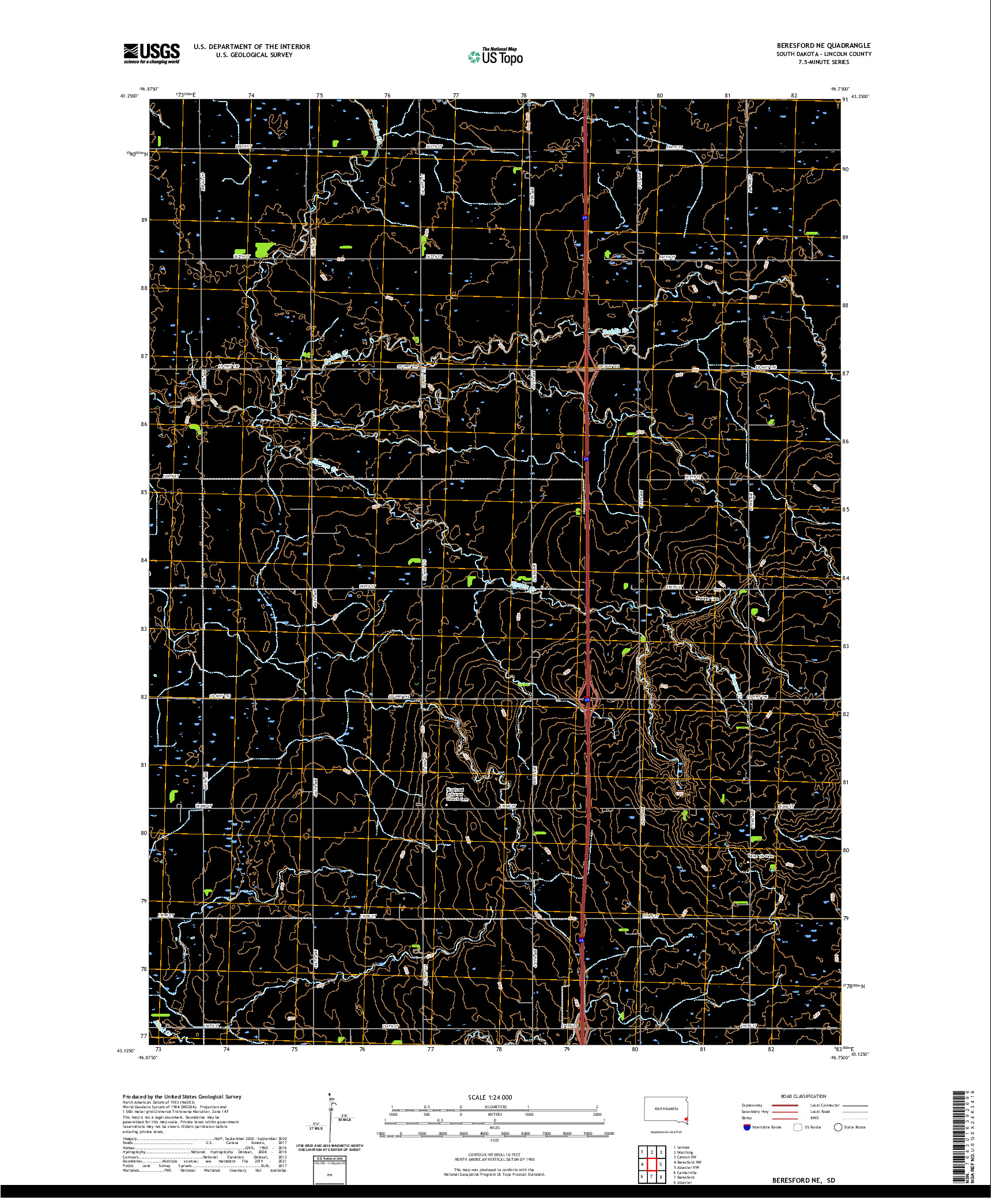 USGS US TOPO 7.5-MINUTE MAP FOR BERESFORD NE, SD 2021