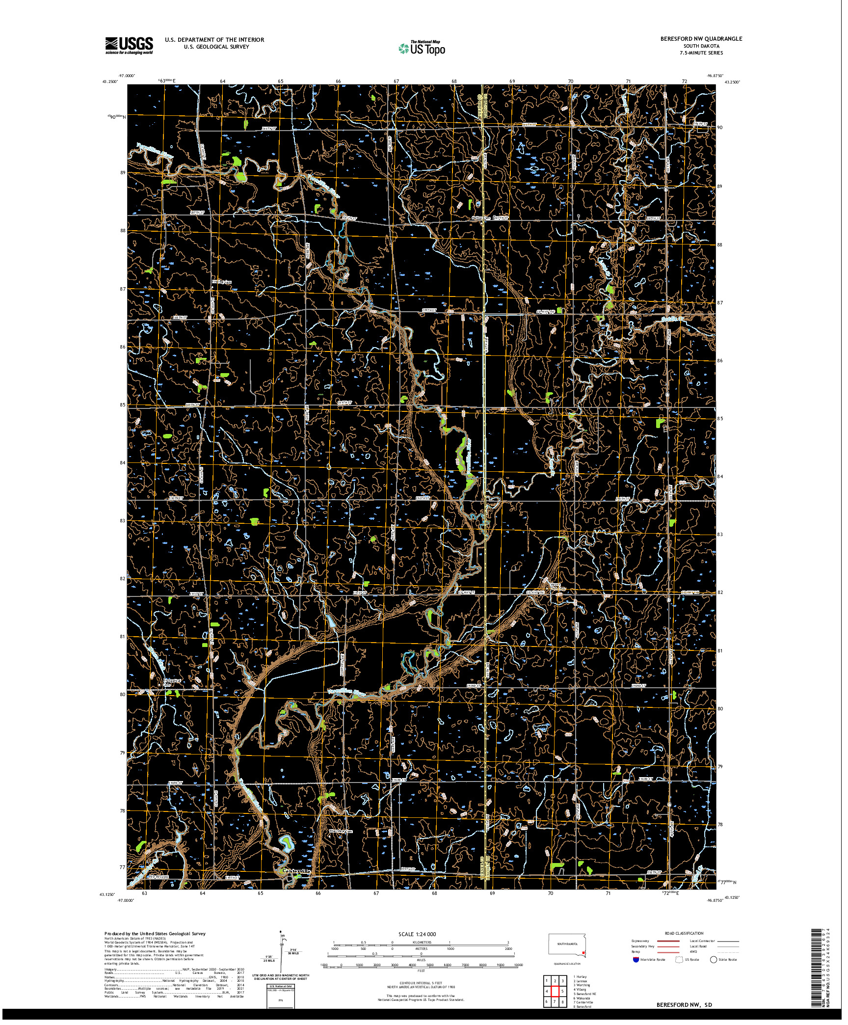 USGS US TOPO 7.5-MINUTE MAP FOR BERESFORD NW, SD 2021