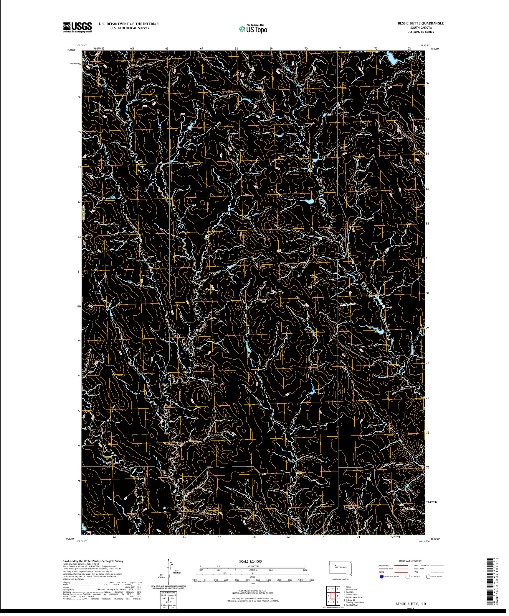 USGS US TOPO 7.5-MINUTE MAP FOR BESSIE BUTTE, SD 2021