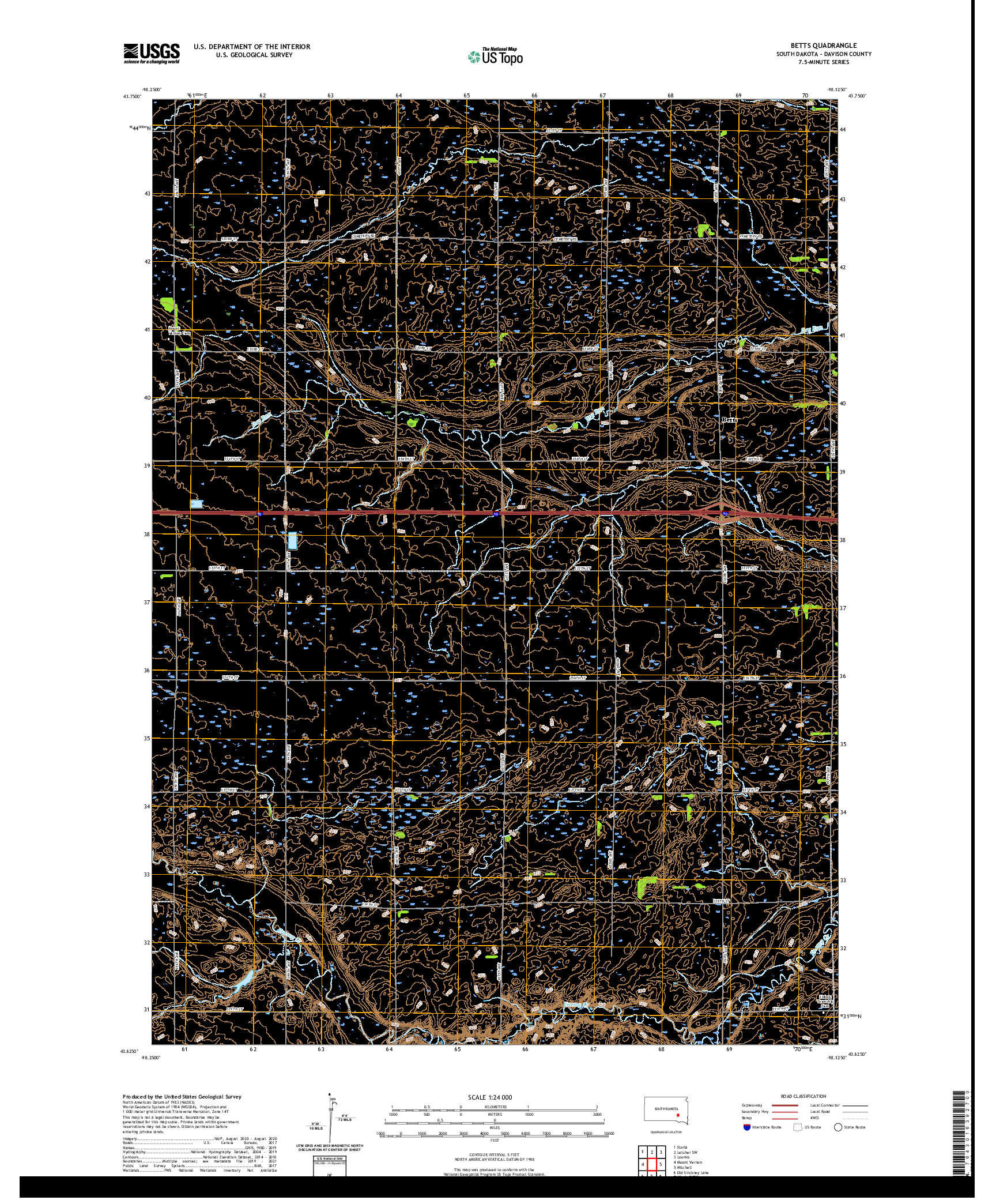 USGS US TOPO 7.5-MINUTE MAP FOR BETTS, SD 2021