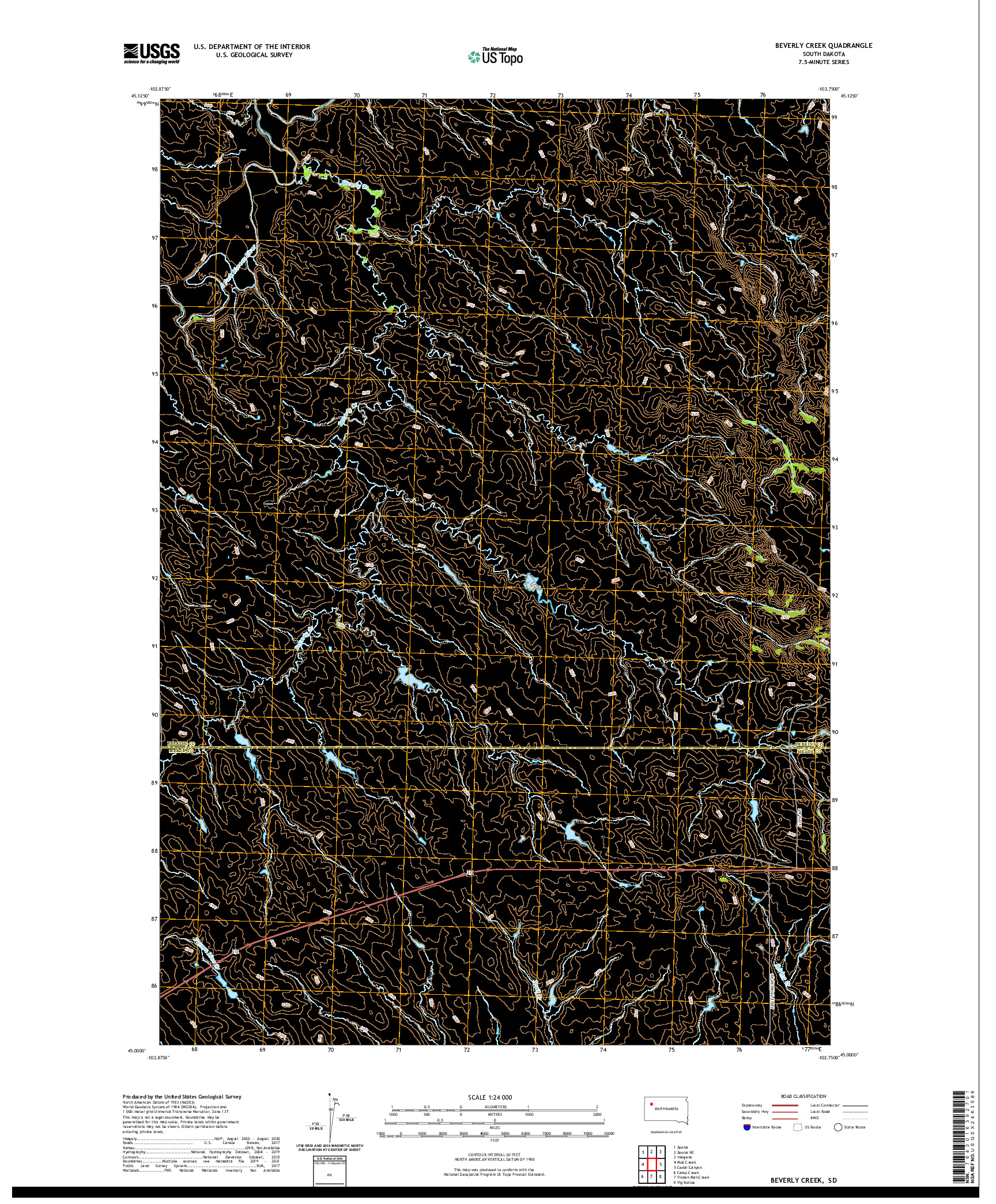 USGS US TOPO 7.5-MINUTE MAP FOR BEVERLY CREEK, SD 2021