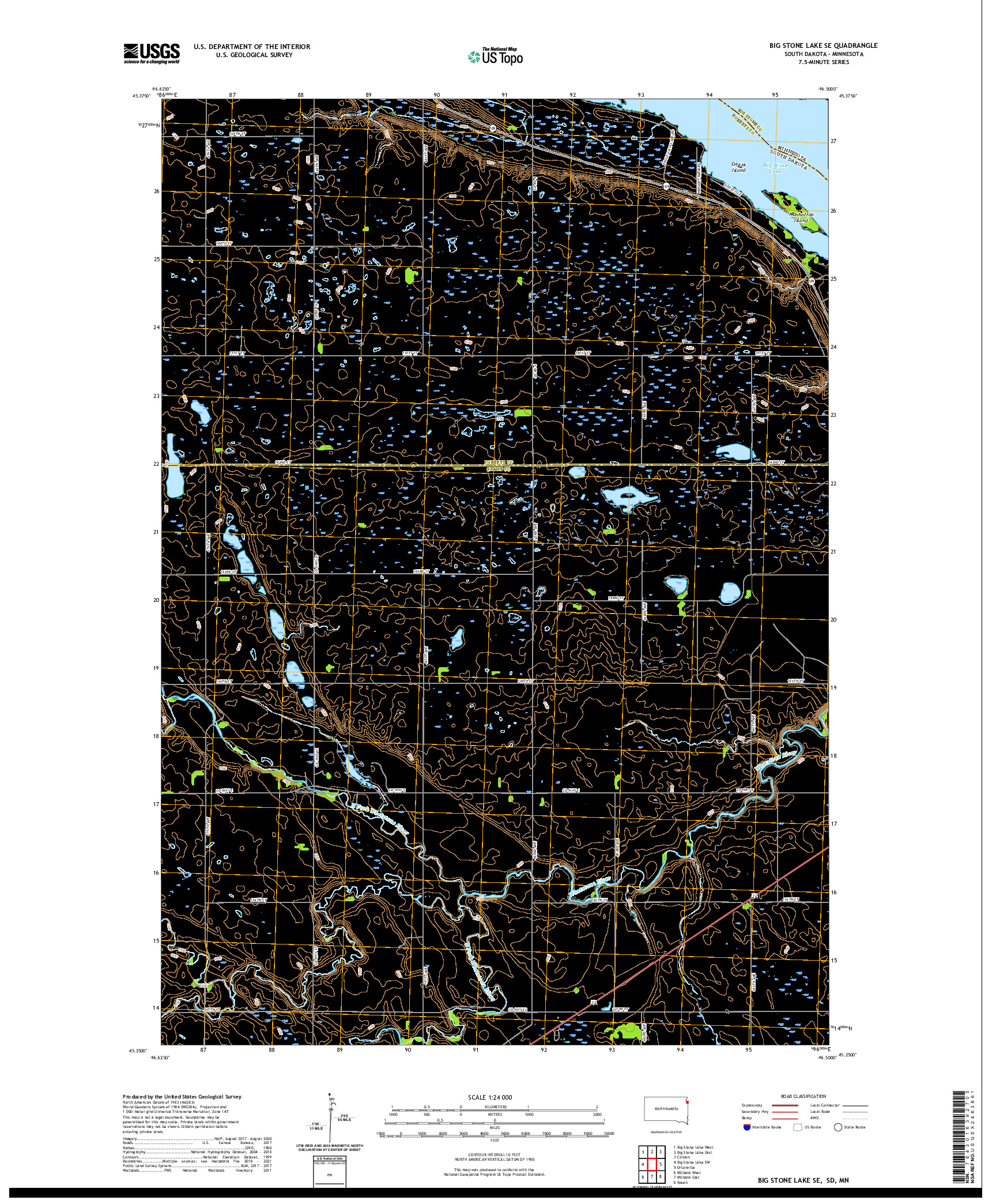 USGS US TOPO 7.5-MINUTE MAP FOR BIG STONE LAKE SE, SD,MN 2021