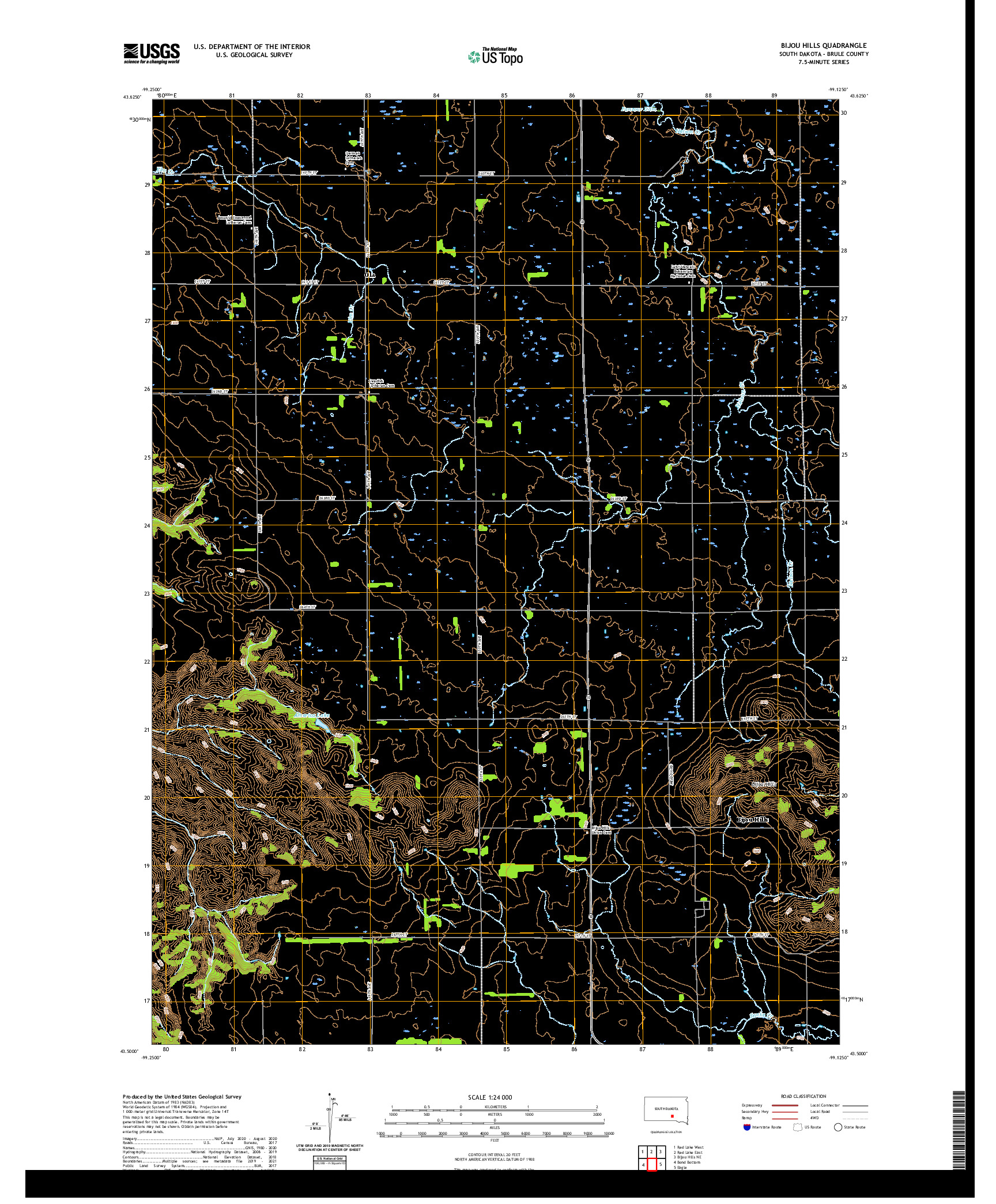 USGS US TOPO 7.5-MINUTE MAP FOR BIJOU HILLS, SD 2021