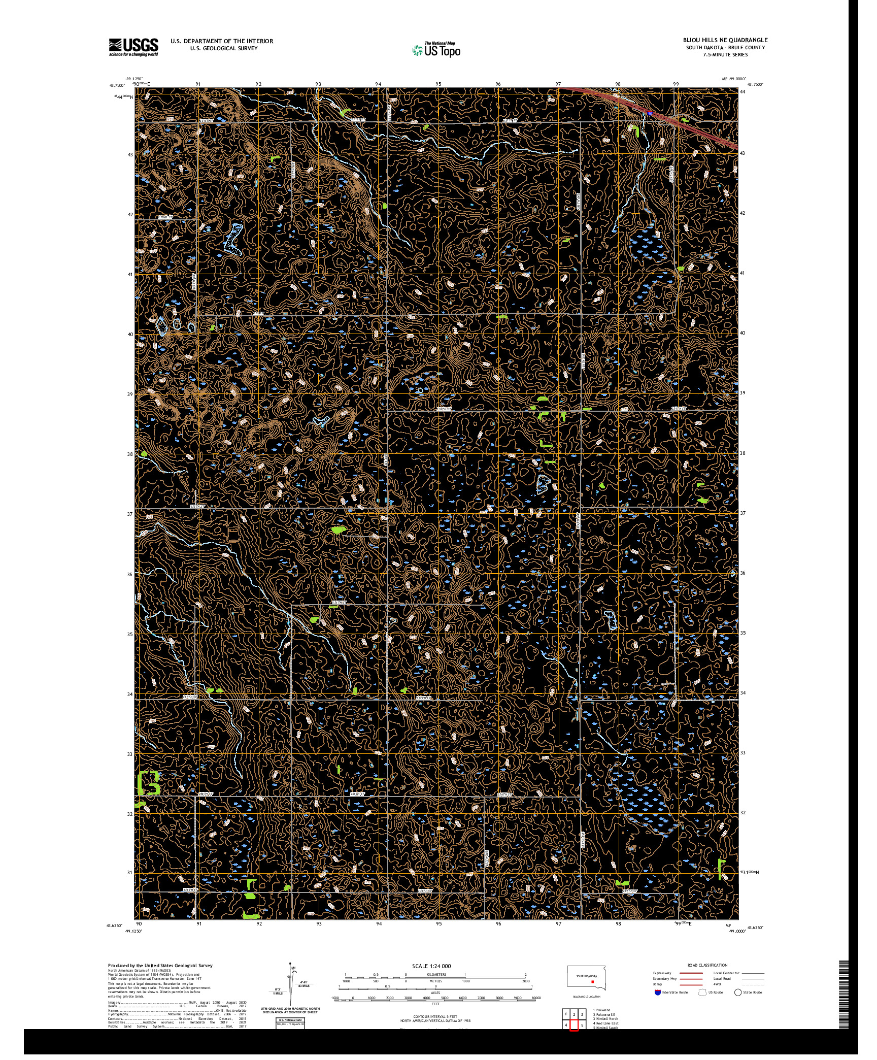 USGS US TOPO 7.5-MINUTE MAP FOR BIJOU HILLS NE, SD 2021