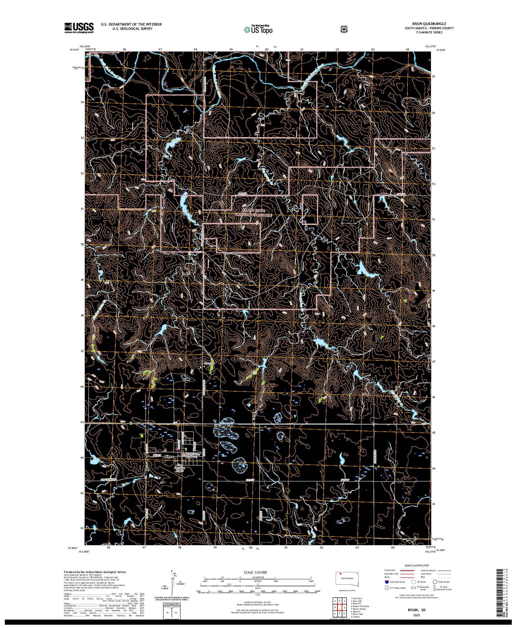 USGS US TOPO 7.5-MINUTE MAP FOR BISON, SD 2021