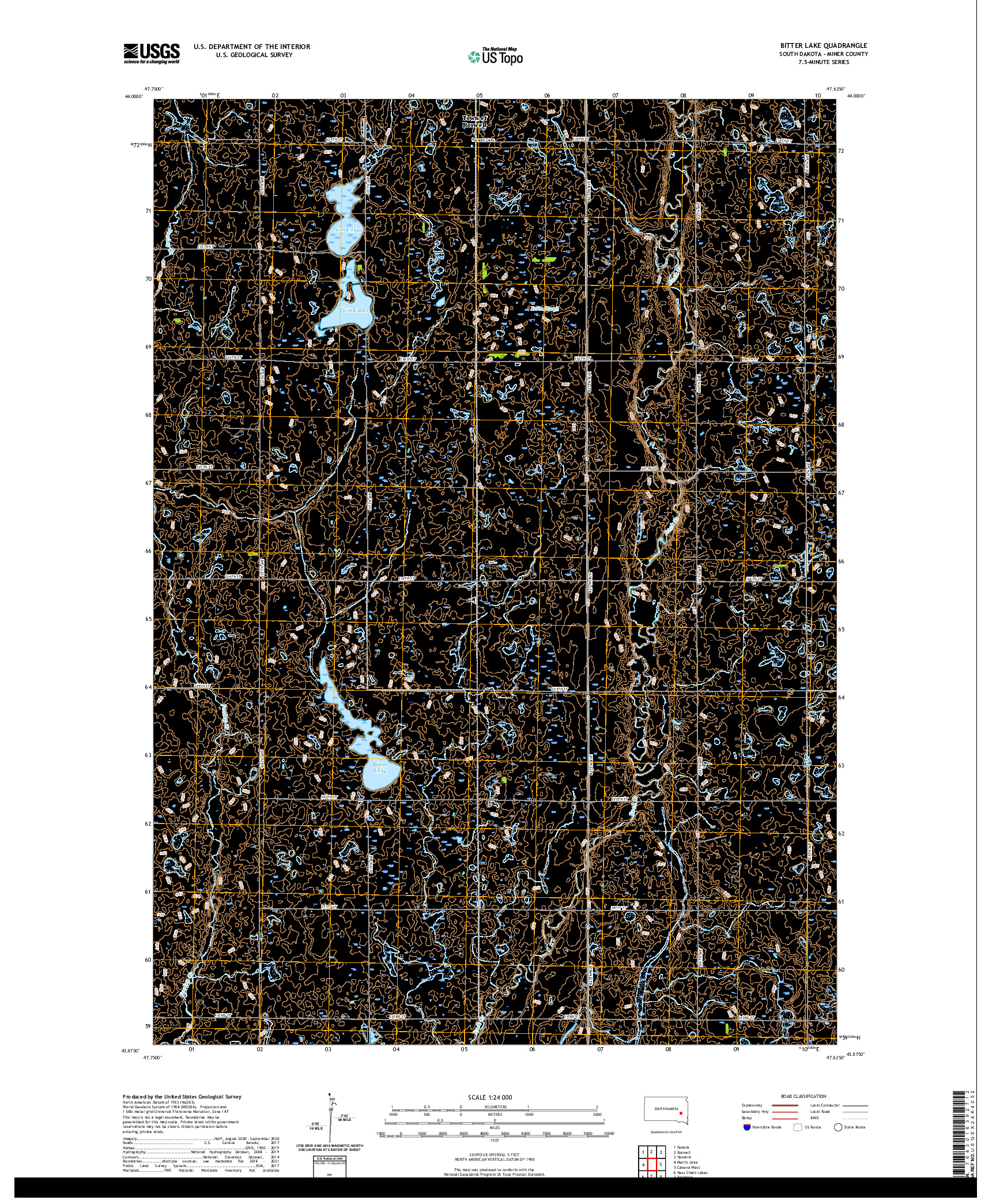 USGS US TOPO 7.5-MINUTE MAP FOR BITTER LAKE, SD 2021