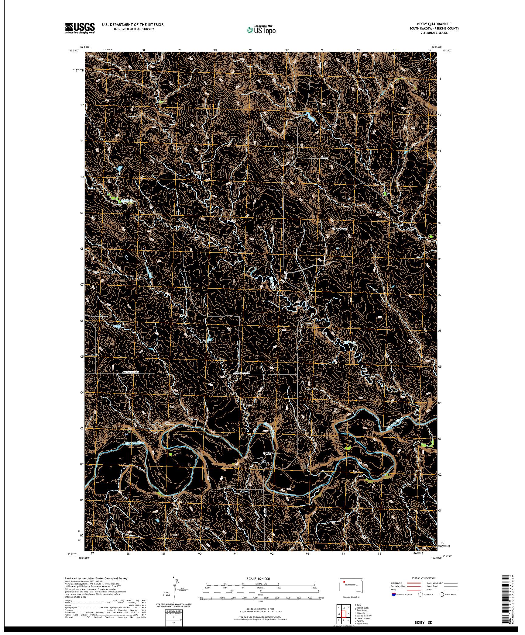 USGS US TOPO 7.5-MINUTE MAP FOR BIXBY, SD 2021