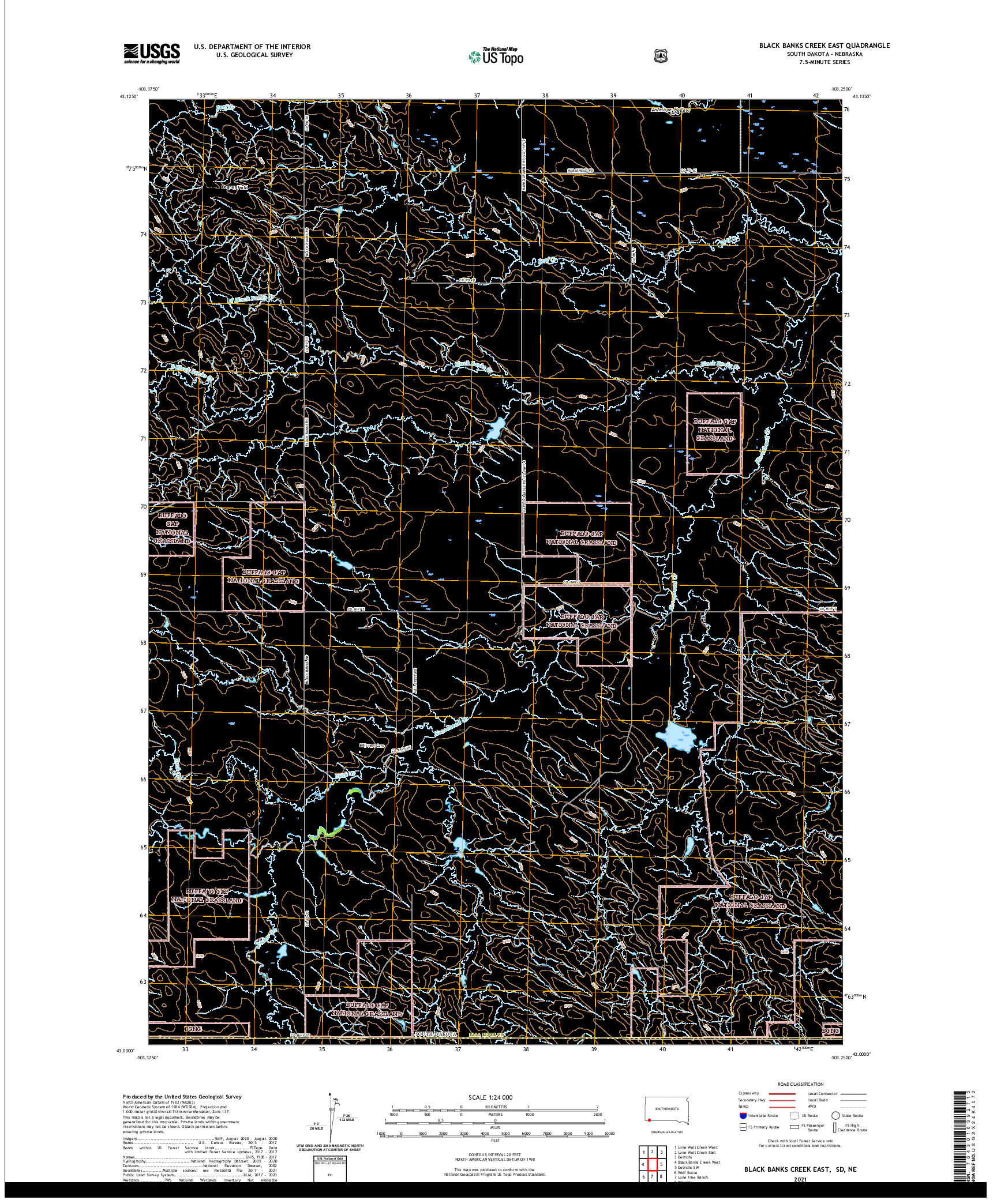 USGS US TOPO 7.5-MINUTE MAP FOR BLACK BANKS CREEK EAST, SD,NE 2021