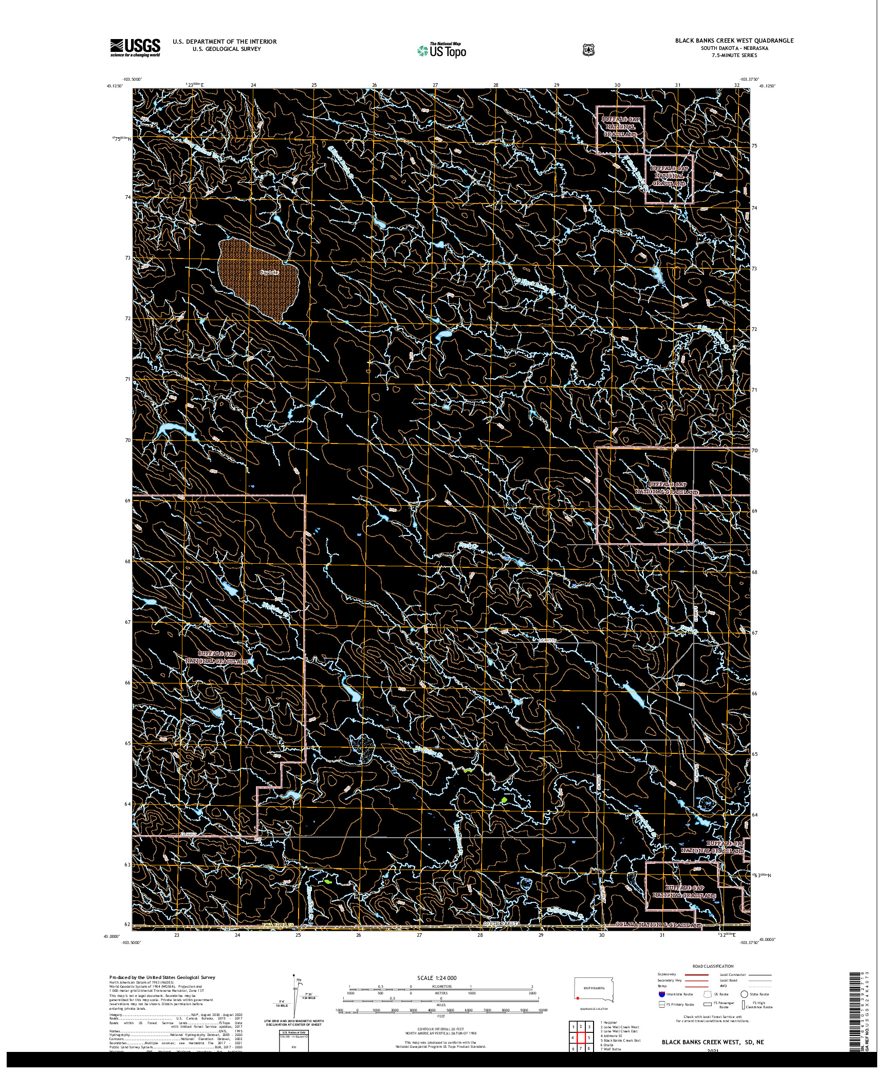 USGS US TOPO 7.5-MINUTE MAP FOR BLACK BANKS CREEK WEST, SD,NE 2021