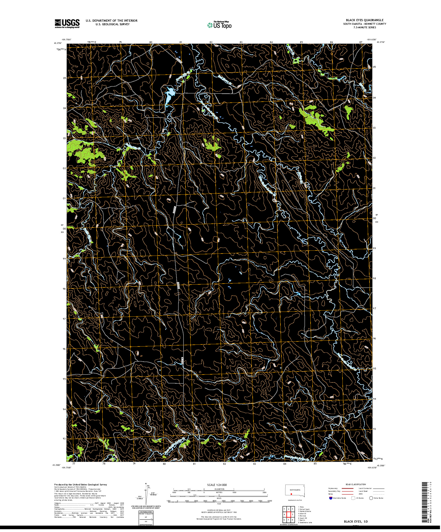 USGS US TOPO 7.5-MINUTE MAP FOR BLACK EYES, SD 2021