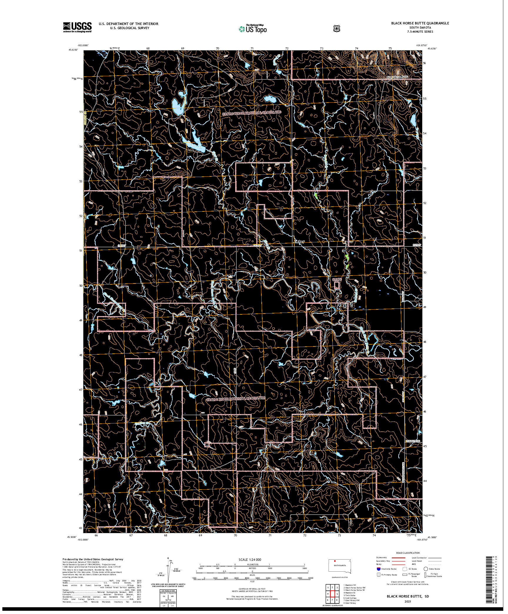 USGS US TOPO 7.5-MINUTE MAP FOR BLACK HORSE BUTTE, SD 2021