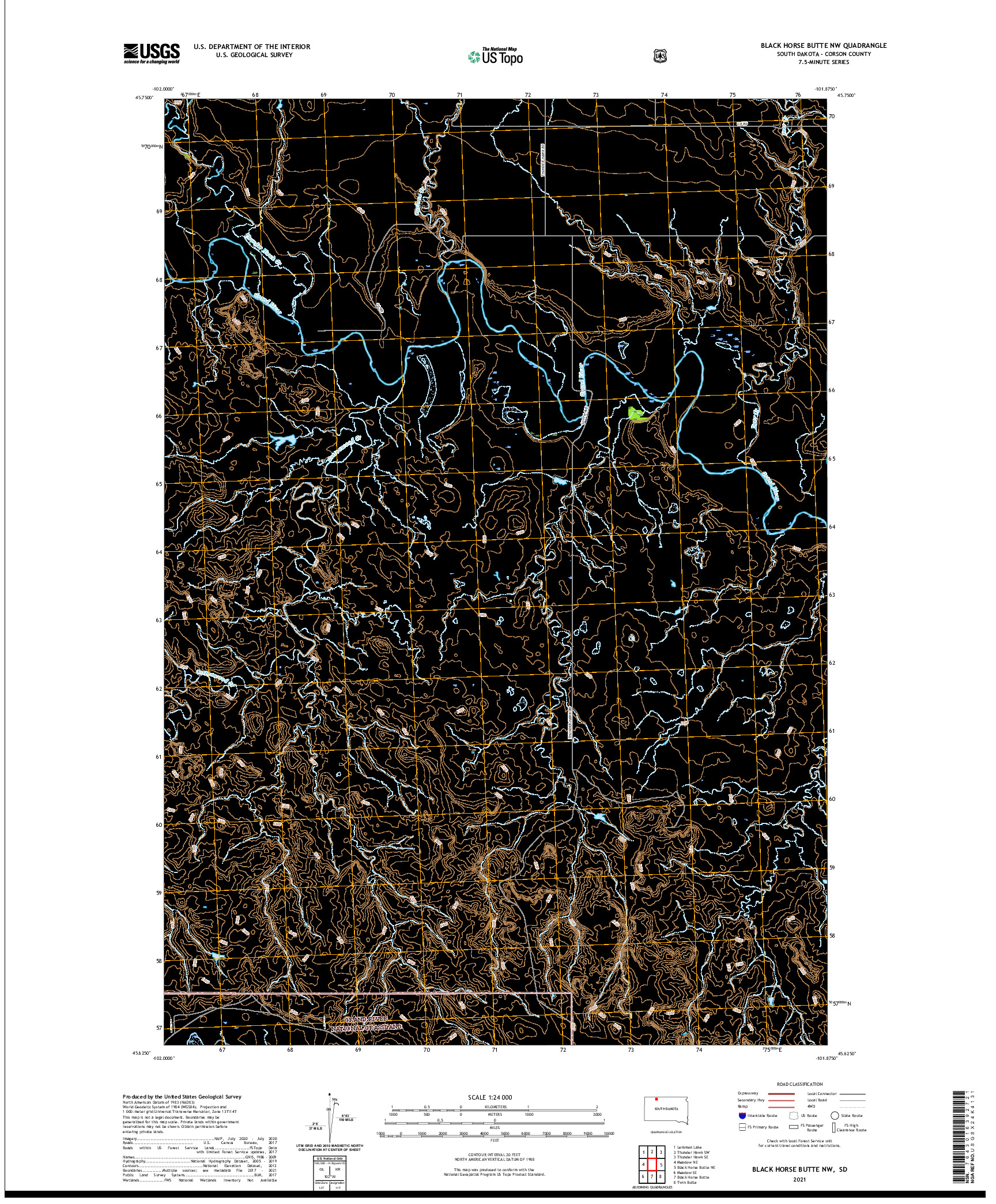 USGS US TOPO 7.5-MINUTE MAP FOR BLACK HORSE BUTTE NW, SD 2021