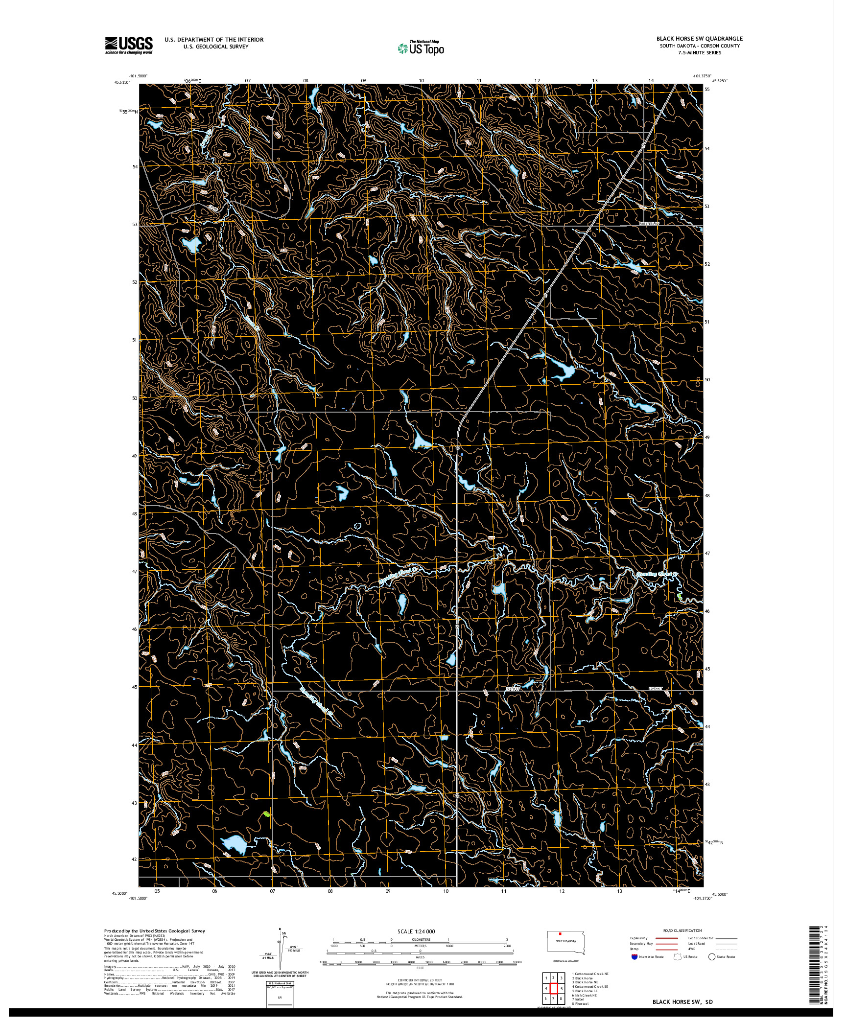USGS US TOPO 7.5-MINUTE MAP FOR BLACK HORSE SW, SD 2021