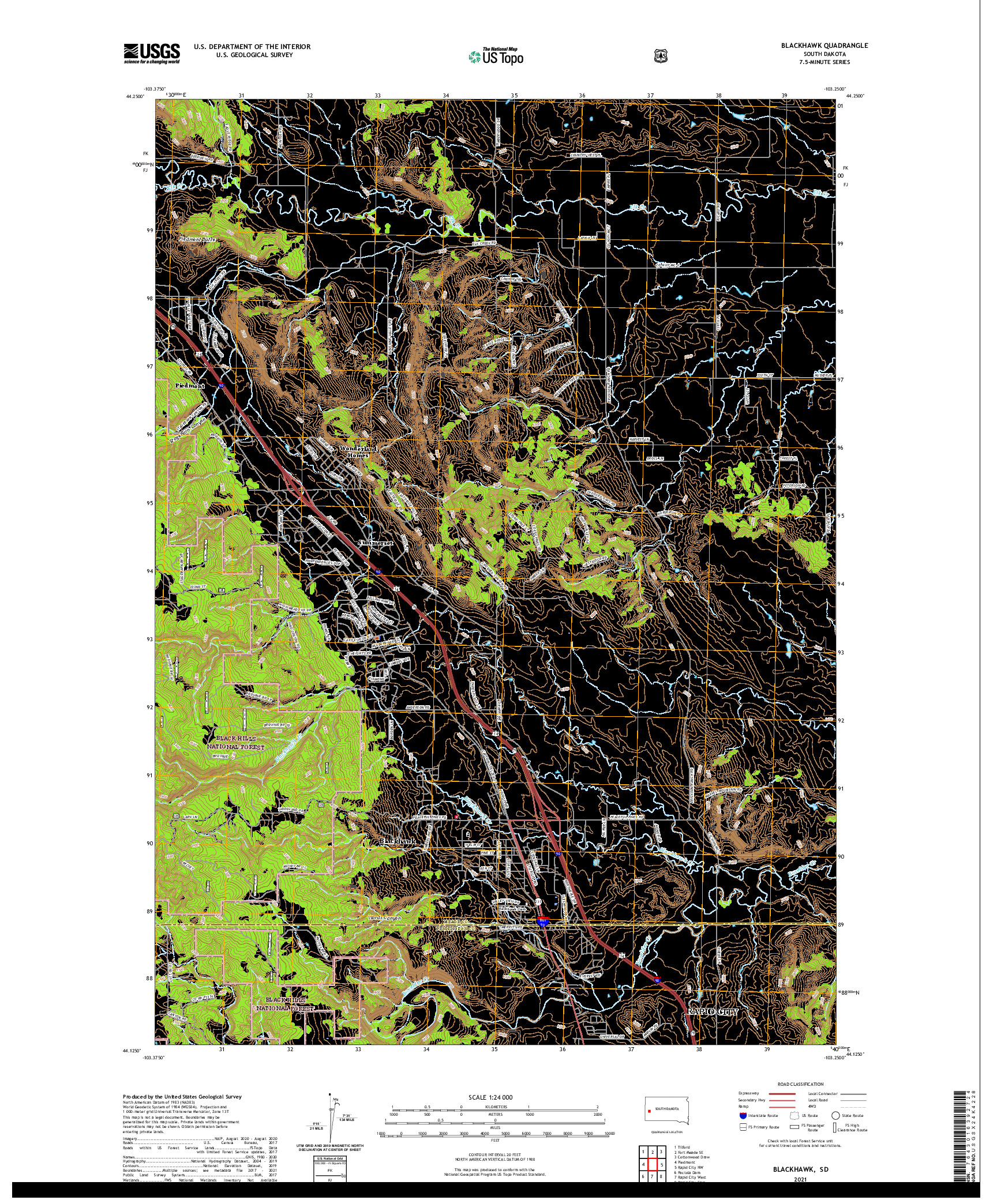 USGS US TOPO 7.5-MINUTE MAP FOR BLACKHAWK, SD 2021