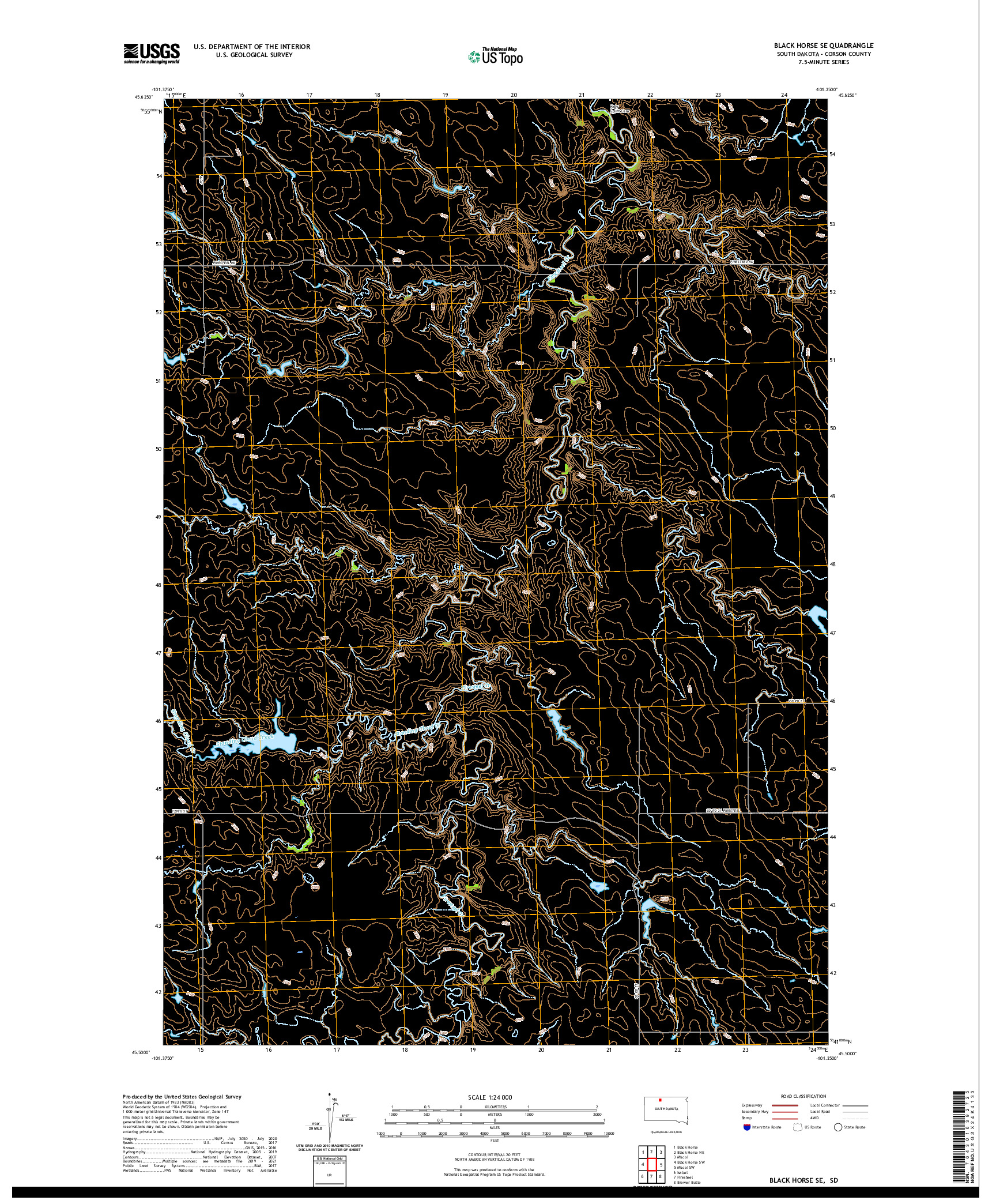 USGS US TOPO 7.5-MINUTE MAP FOR BLACK HORSE SE, SD 2021