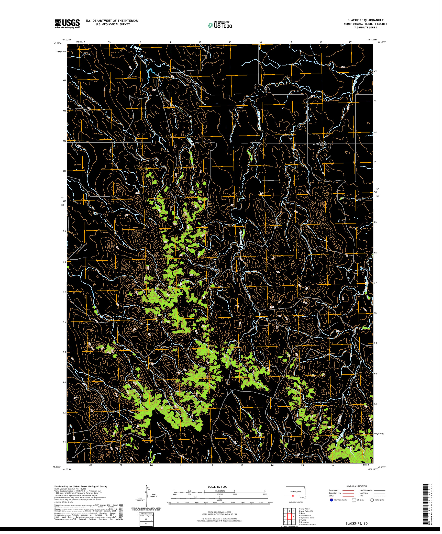 USGS US TOPO 7.5-MINUTE MAP FOR BLACKPIPE, SD 2021