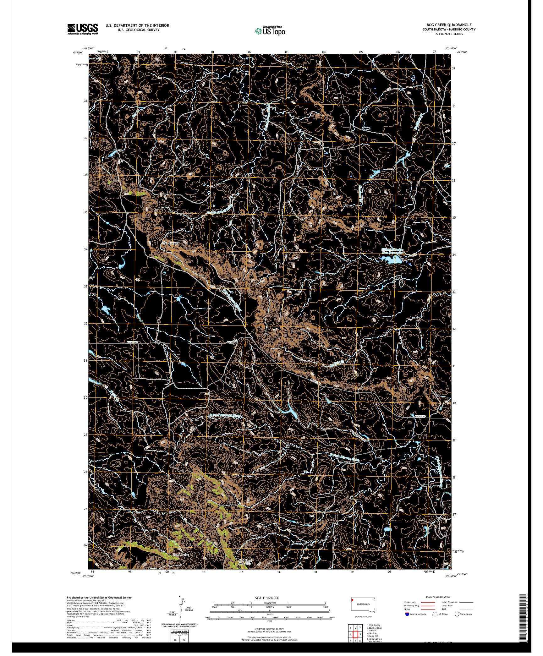 USGS US TOPO 7.5-MINUTE MAP FOR BOG CREEK, SD 2021