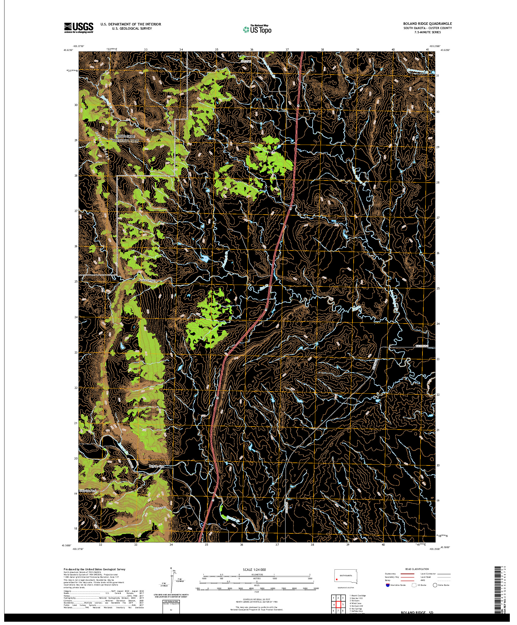 USGS US TOPO 7.5-MINUTE MAP FOR BOLAND RIDGE, SD 2021