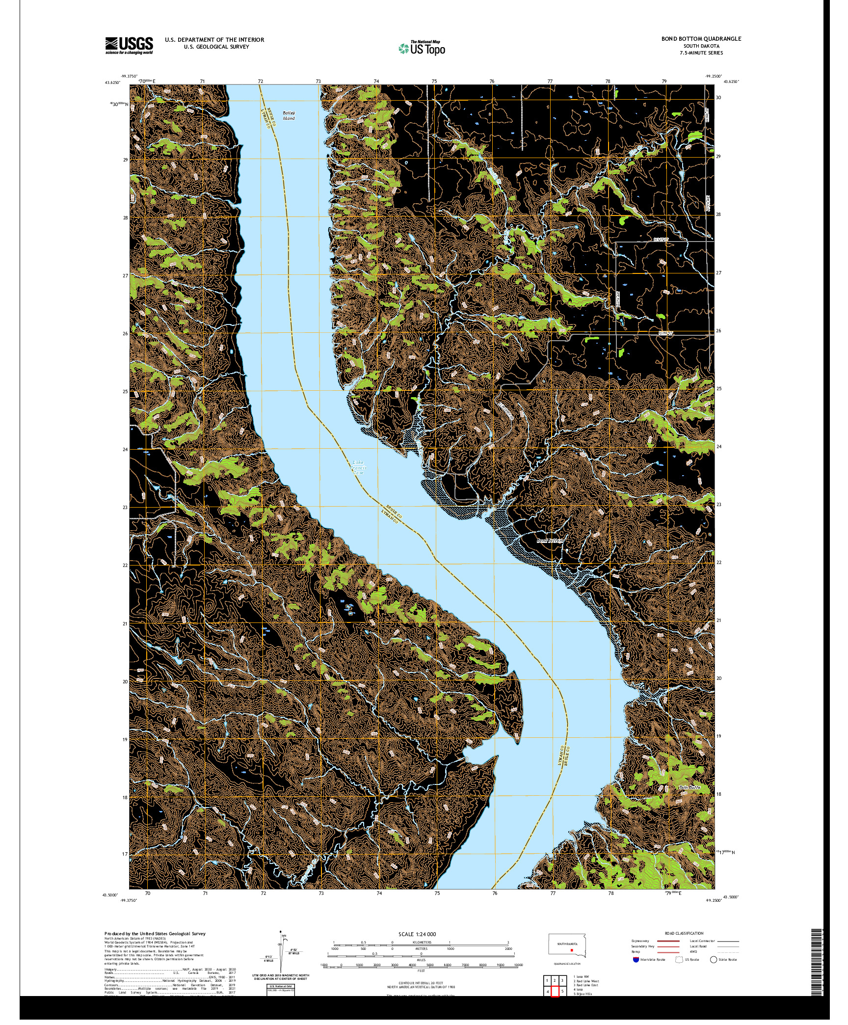 USGS US TOPO 7.5-MINUTE MAP FOR BOND BOTTOM, SD 2021