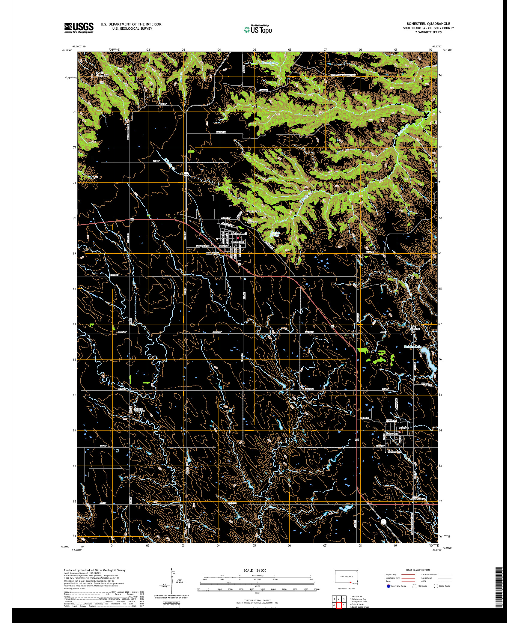 USGS US TOPO 7.5-MINUTE MAP FOR BONESTEEL, SD 2021