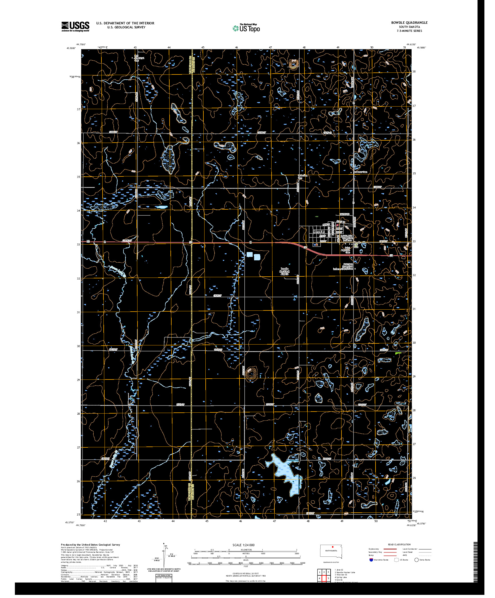 USGS US TOPO 7.5-MINUTE MAP FOR BOWDLE, SD 2021