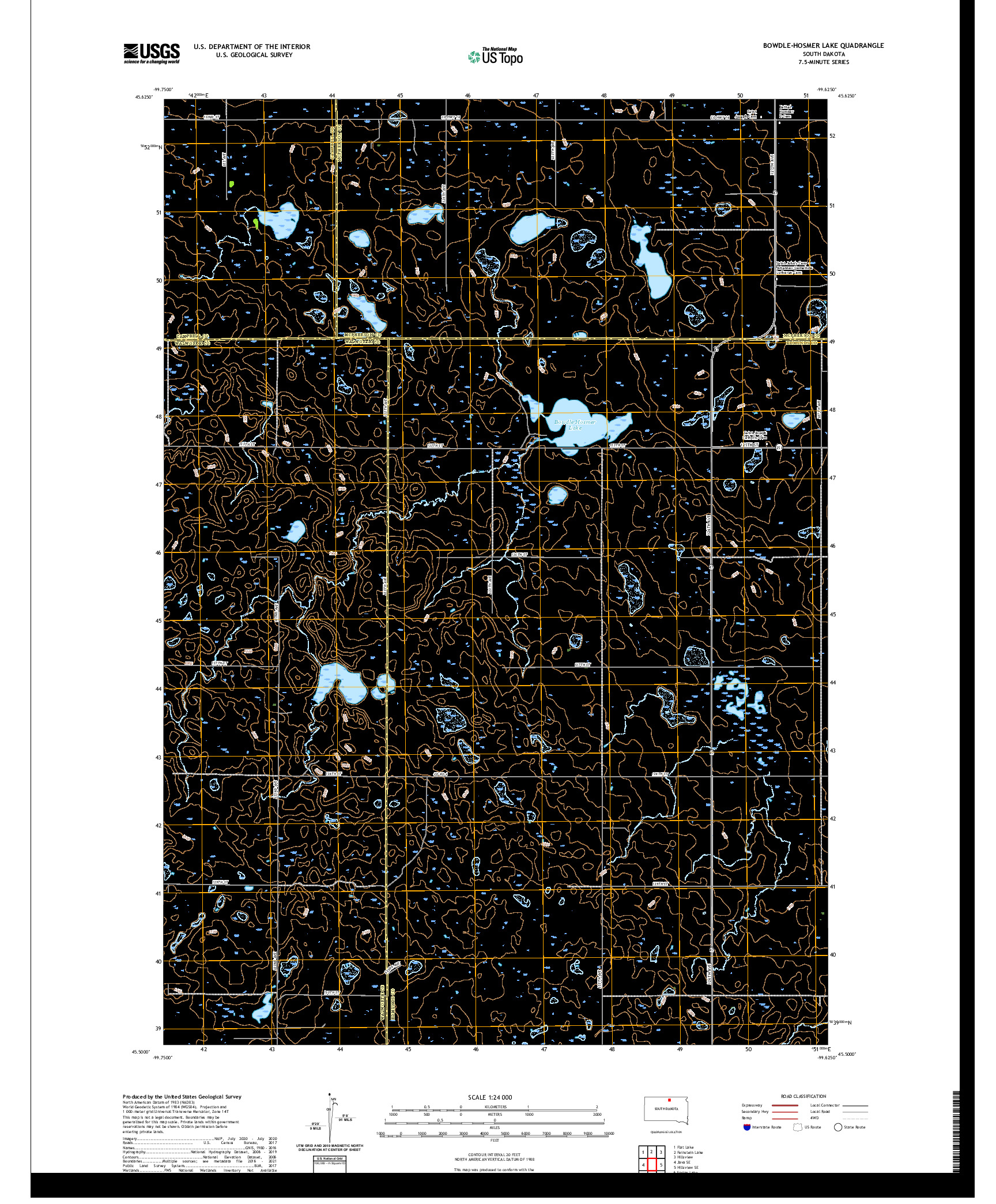 USGS US TOPO 7.5-MINUTE MAP FOR BOWDLE-HOSMER LAKE, SD 2021