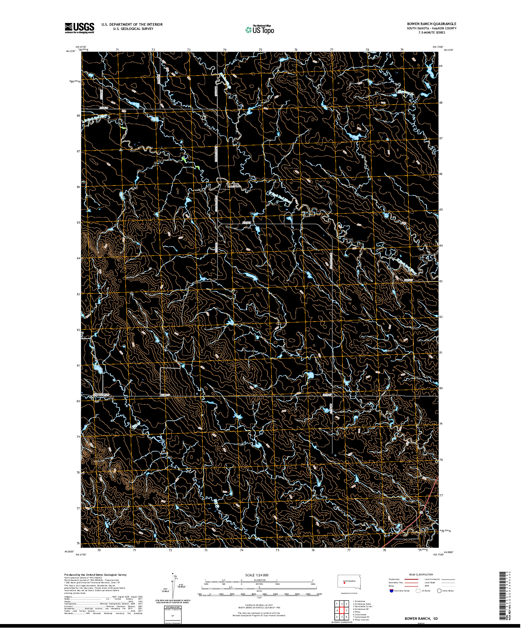 USGS US TOPO 7.5-MINUTE MAP FOR BOWEN RANCH, SD 2021