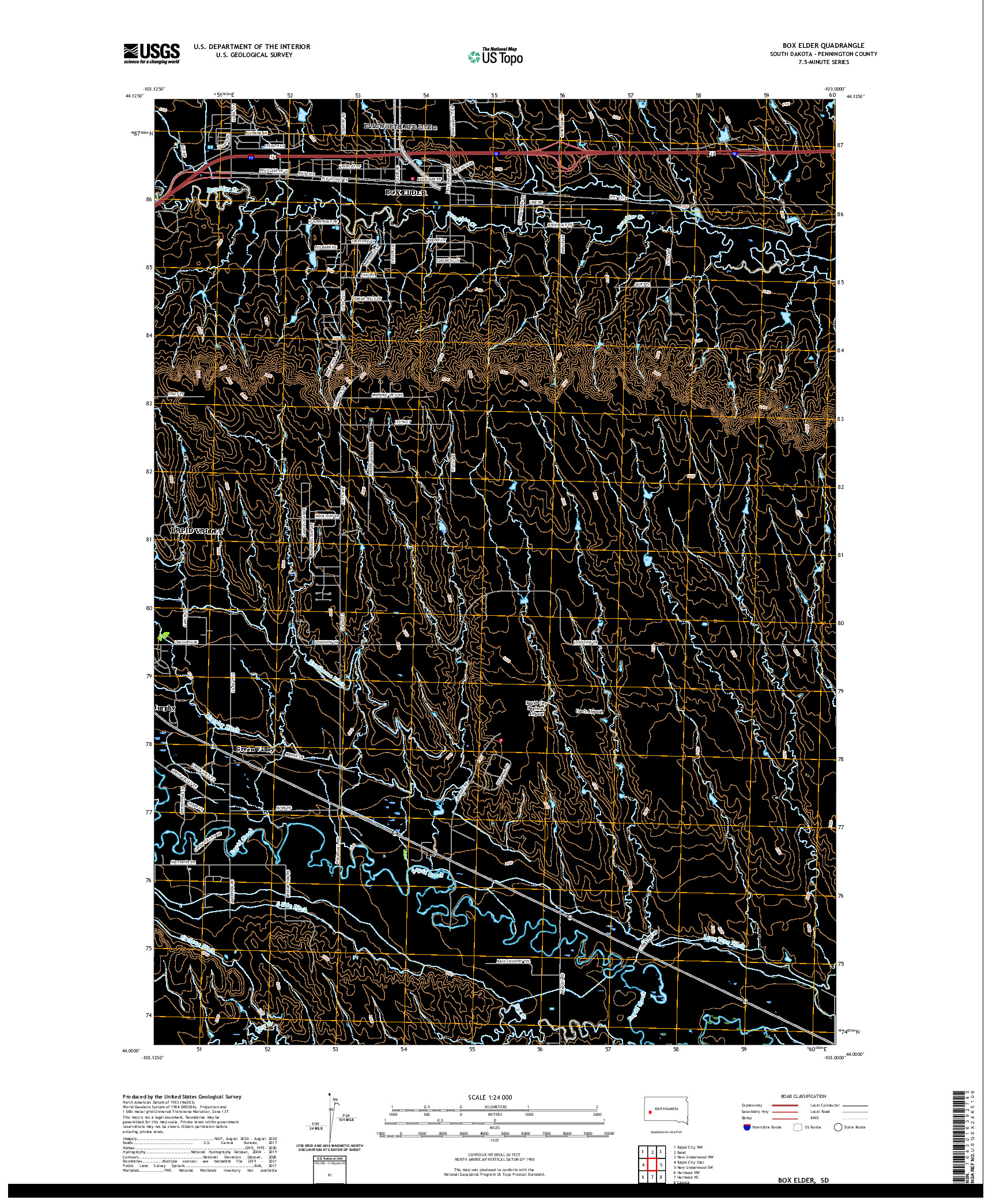 USGS US TOPO 7.5-MINUTE MAP FOR BOX ELDER, SD 2021