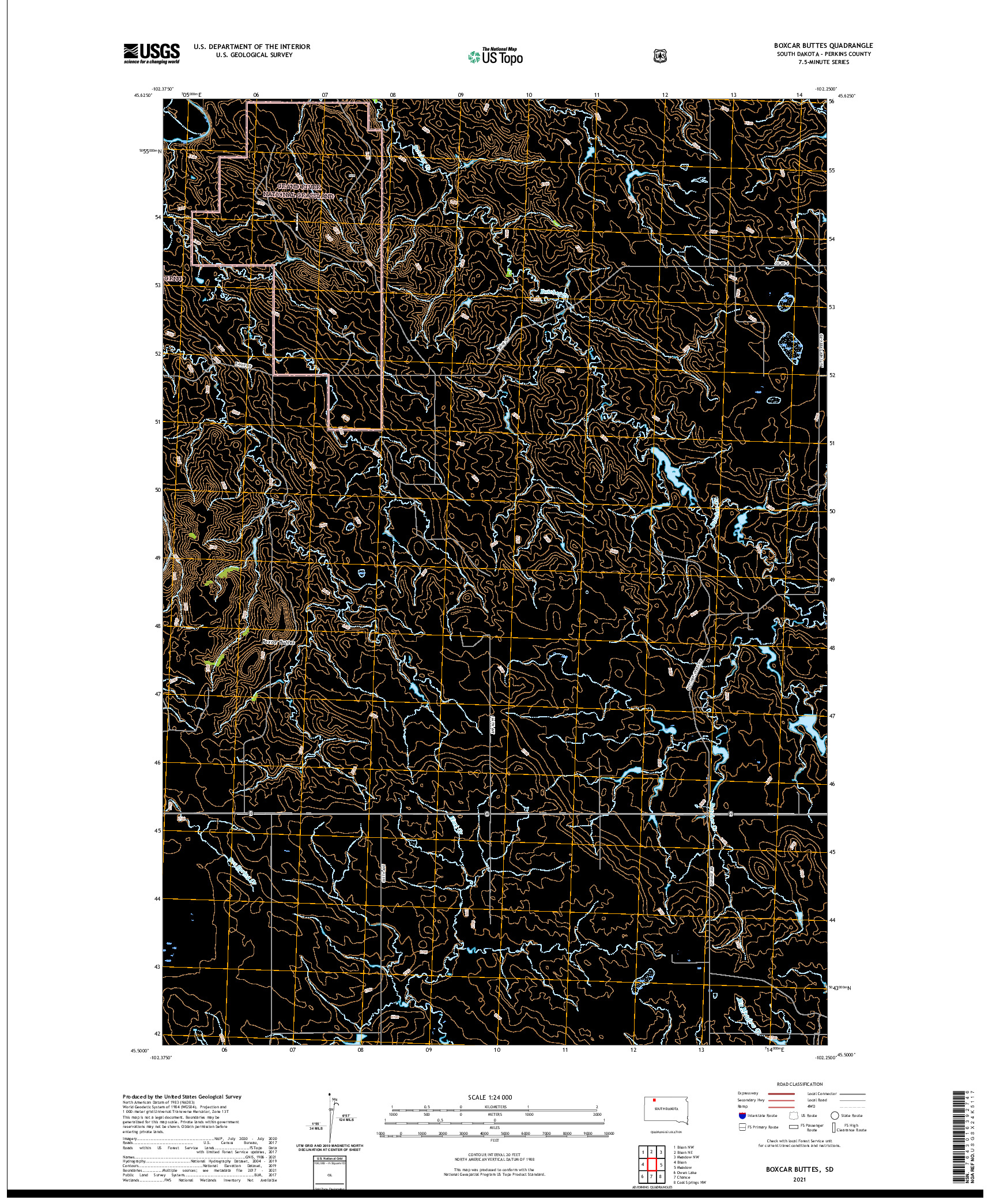 USGS US TOPO 7.5-MINUTE MAP FOR BOXCAR BUTTES, SD 2021