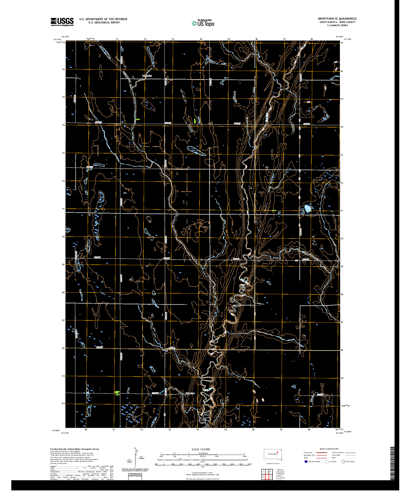 USGS US TOPO 7.5-MINUTE MAP FOR BRENTFORD SE, SD 2021