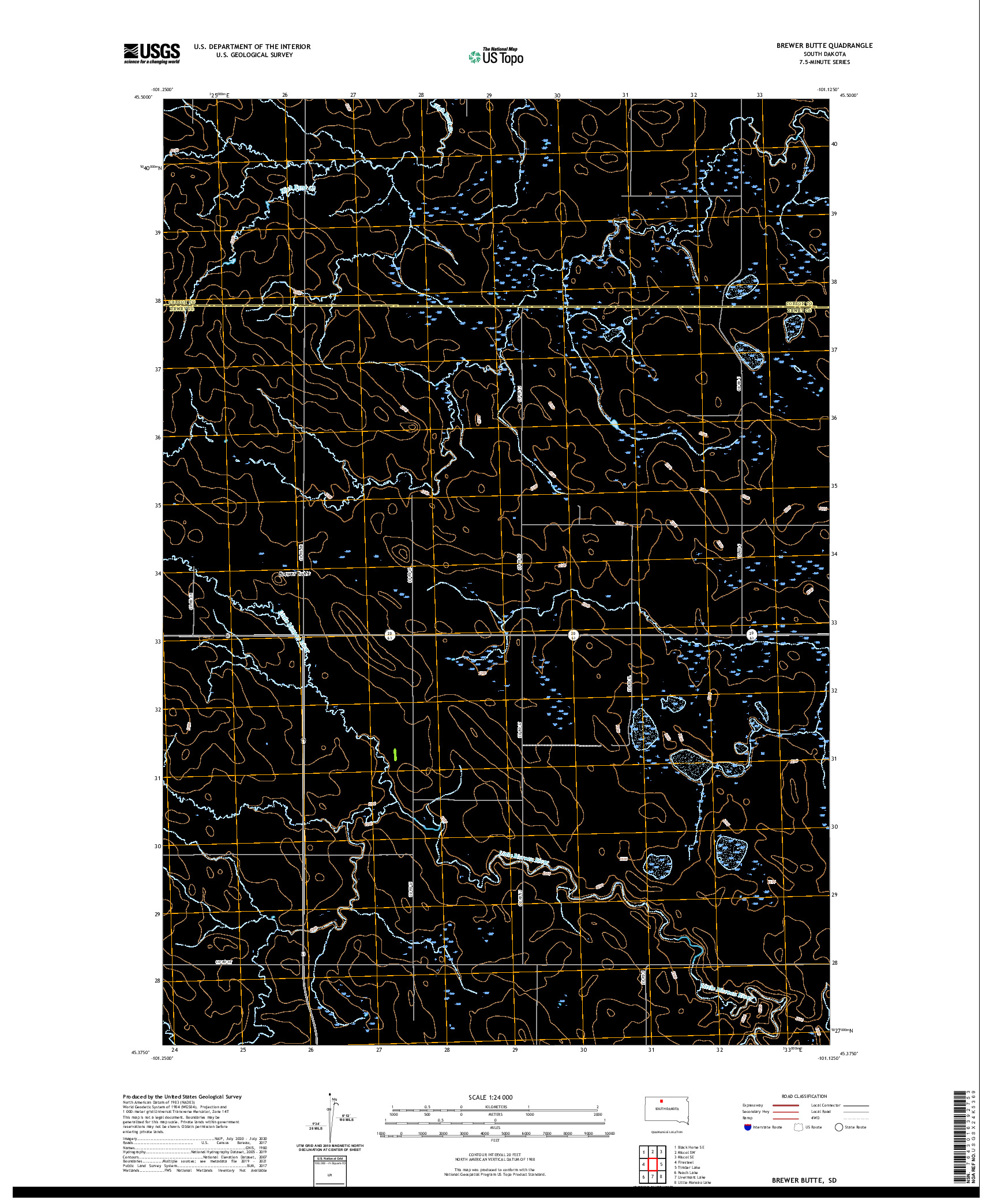 USGS US TOPO 7.5-MINUTE MAP FOR BREWER BUTTE, SD 2021