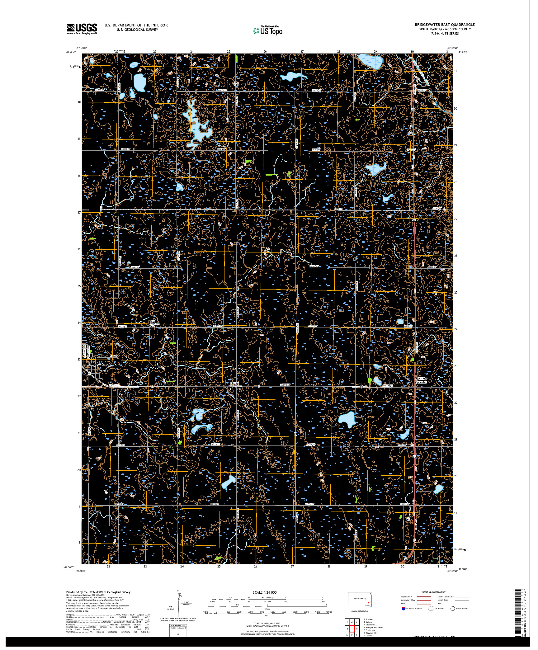 USGS US TOPO 7.5-MINUTE MAP FOR BRIDGEWATER EAST, SD 2021