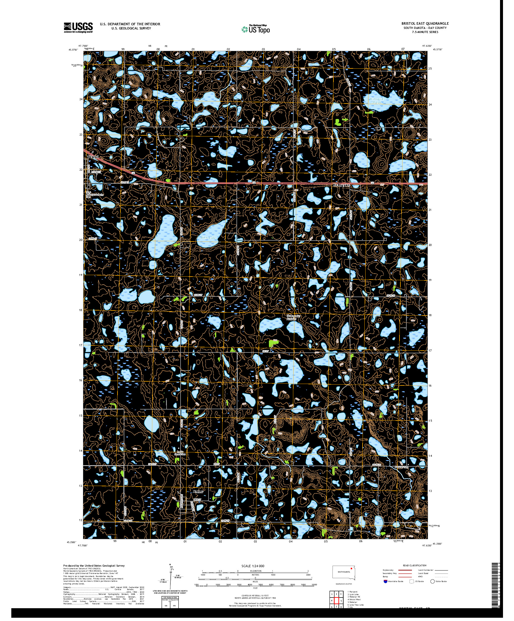 USGS US TOPO 7.5-MINUTE MAP FOR BRISTOL EAST, SD 2021