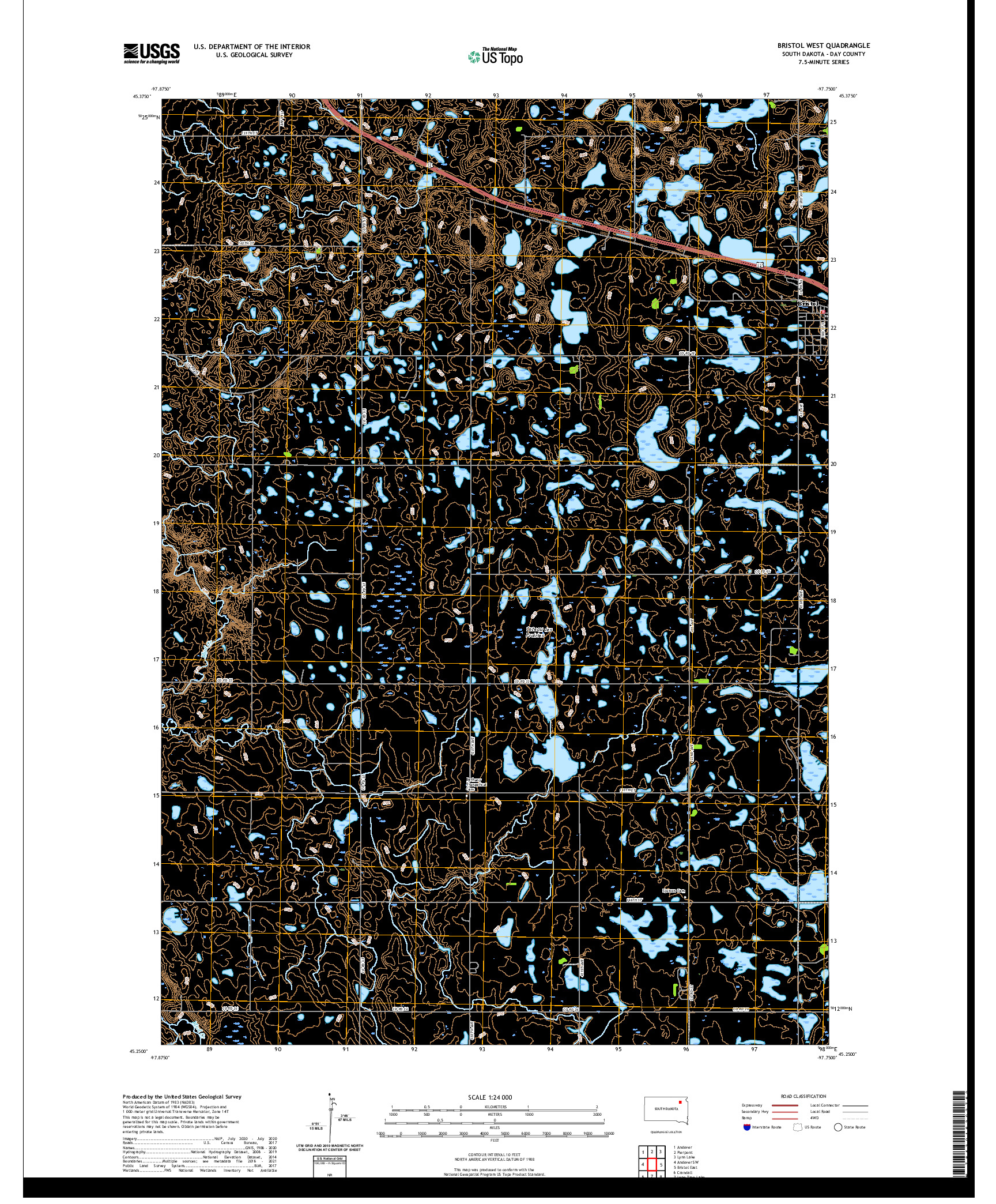 USGS US TOPO 7.5-MINUTE MAP FOR BRISTOL WEST, SD 2021