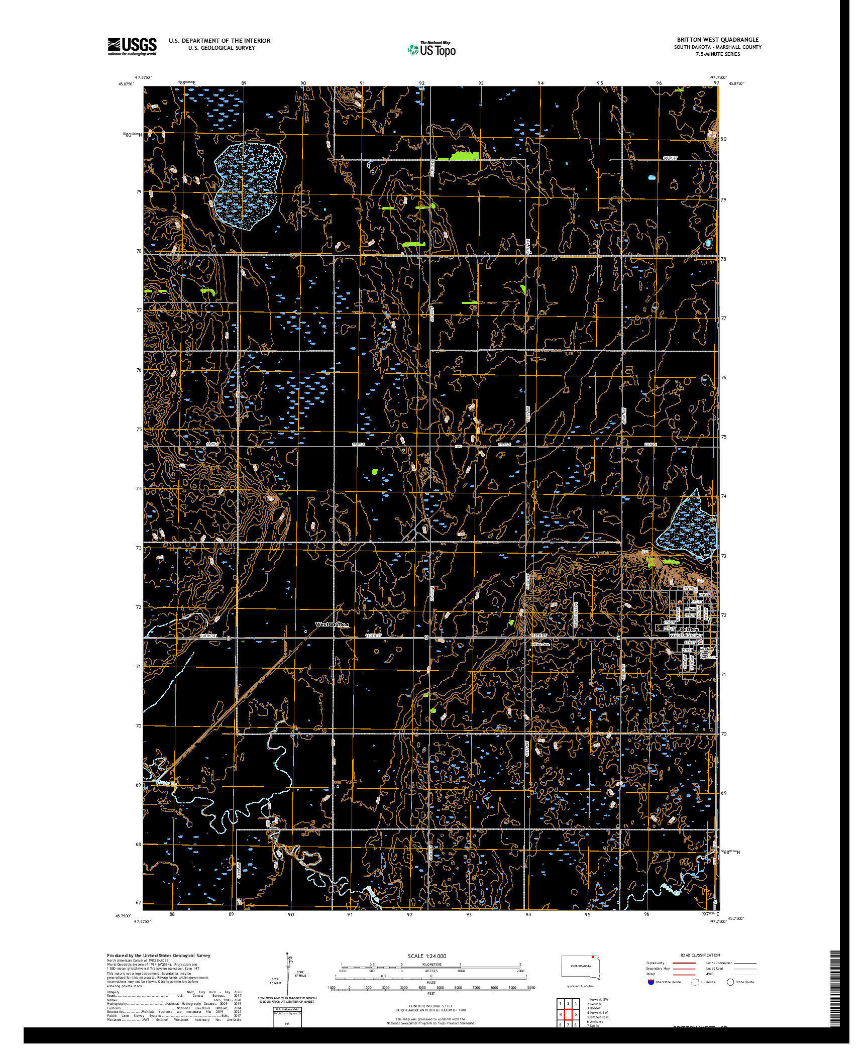 USGS US TOPO 7.5-MINUTE MAP FOR BRITTON WEST, SD 2021