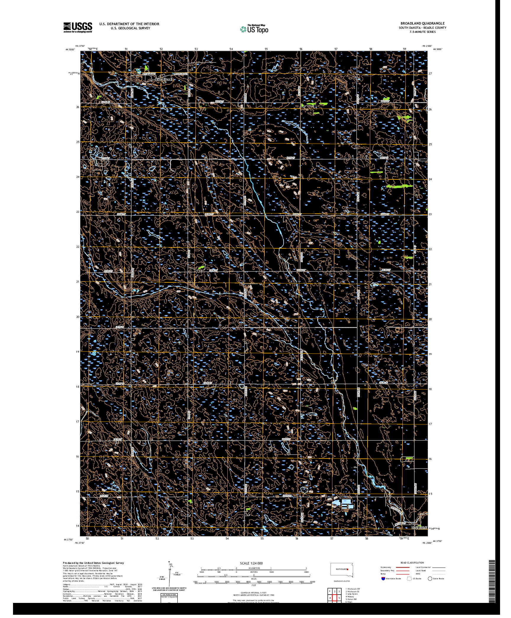 USGS US TOPO 7.5-MINUTE MAP FOR BROADLAND, SD 2021