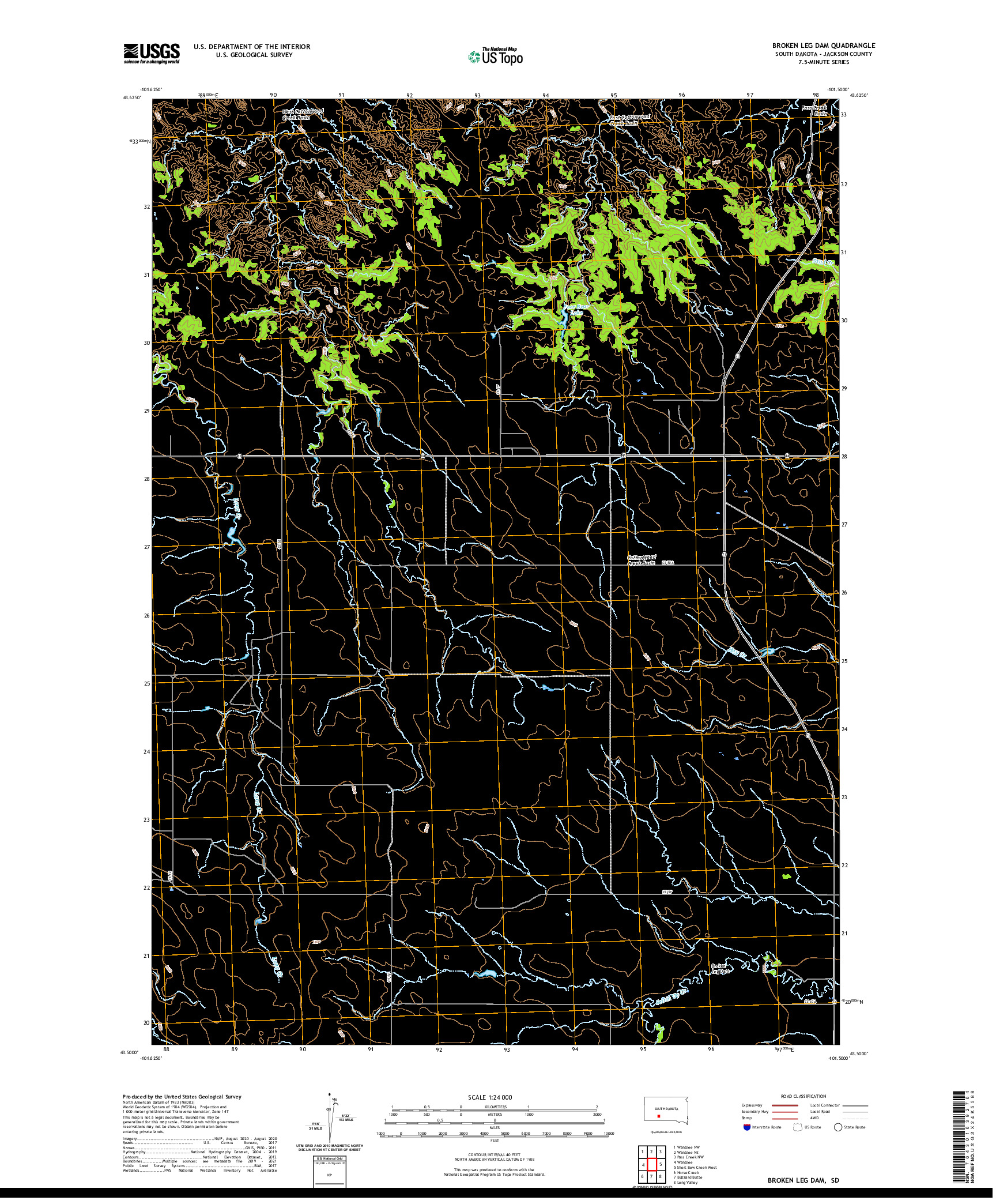 USGS US TOPO 7.5-MINUTE MAP FOR BROKEN LEG DAM, SD 2021