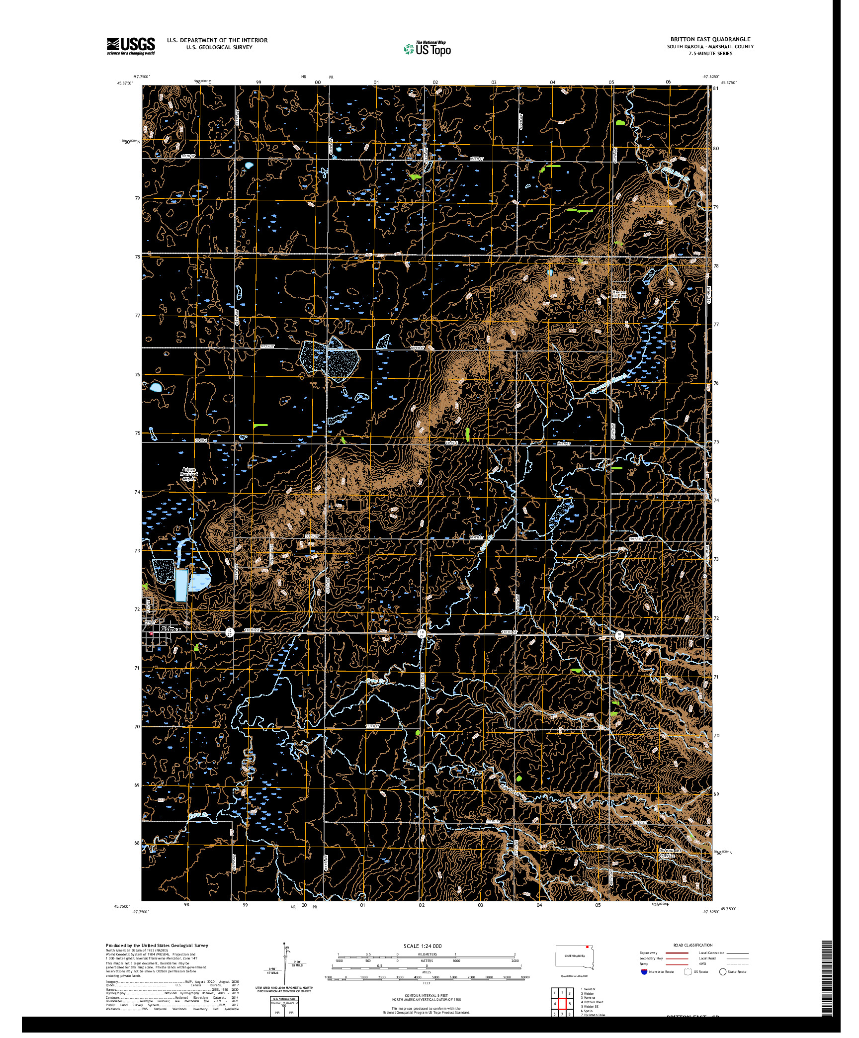 USGS US TOPO 7.5-MINUTE MAP FOR BRITTON EAST, SD 2021