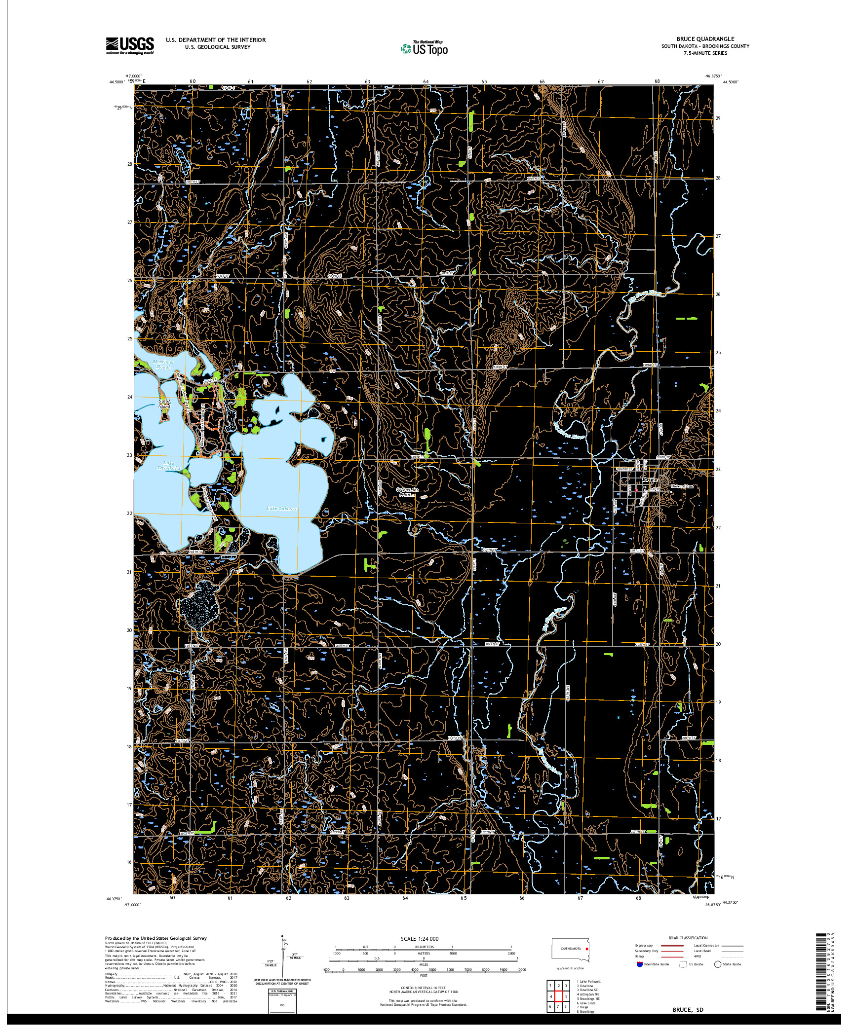 USGS US TOPO 7.5-MINUTE MAP FOR BRUCE, SD 2021