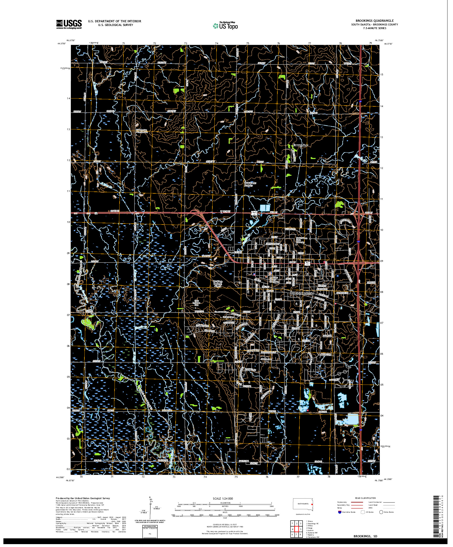 USGS US TOPO 7.5-MINUTE MAP FOR BROOKINGS, SD 2021