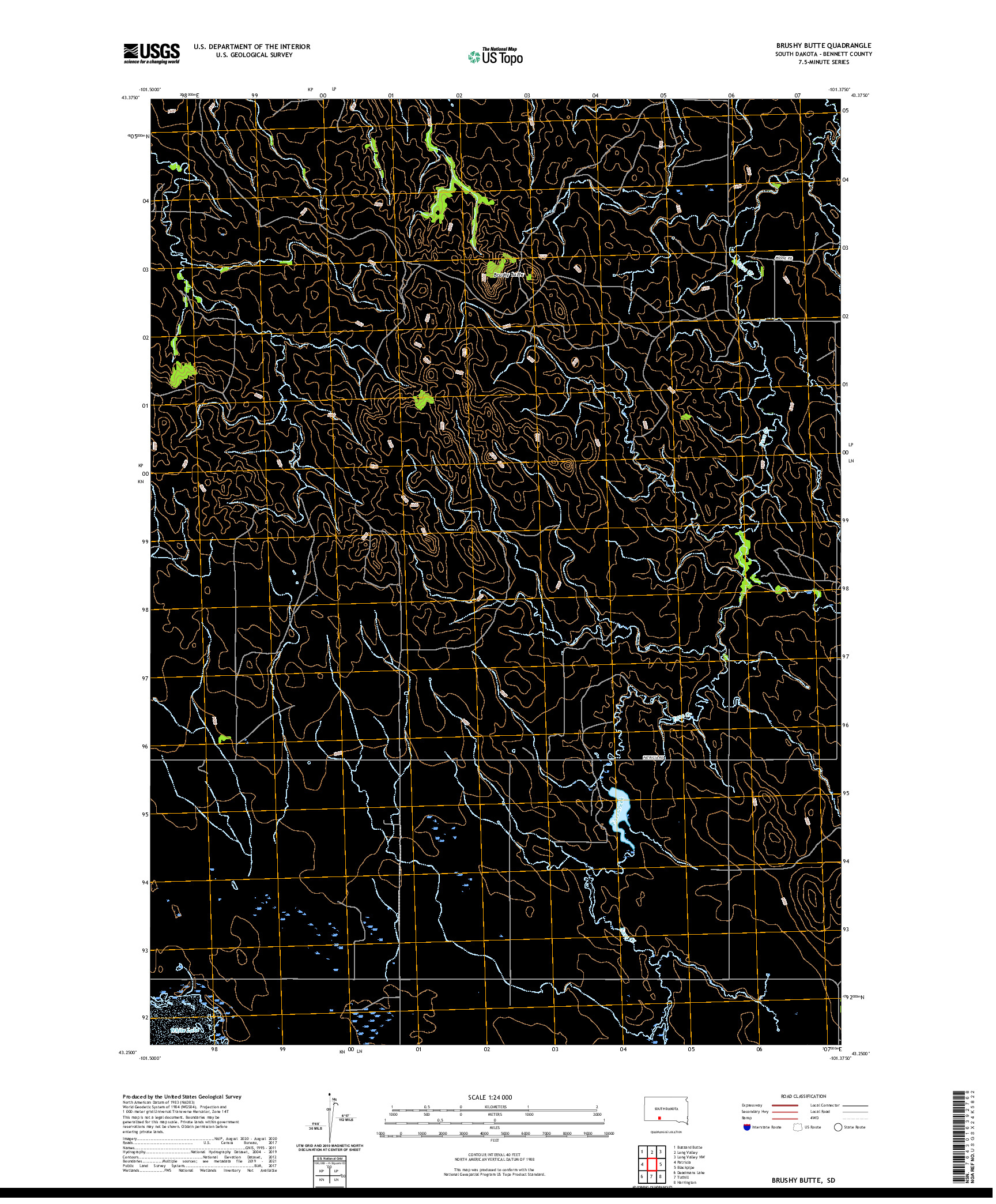 USGS US TOPO 7.5-MINUTE MAP FOR BRUSHY BUTTE, SD 2021