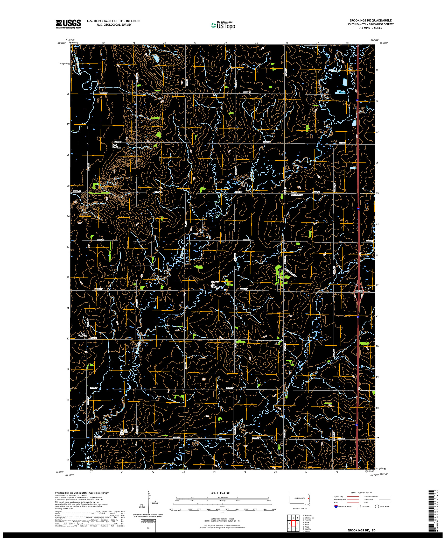 USGS US TOPO 7.5-MINUTE MAP FOR BROOKINGS NE, SD 2021