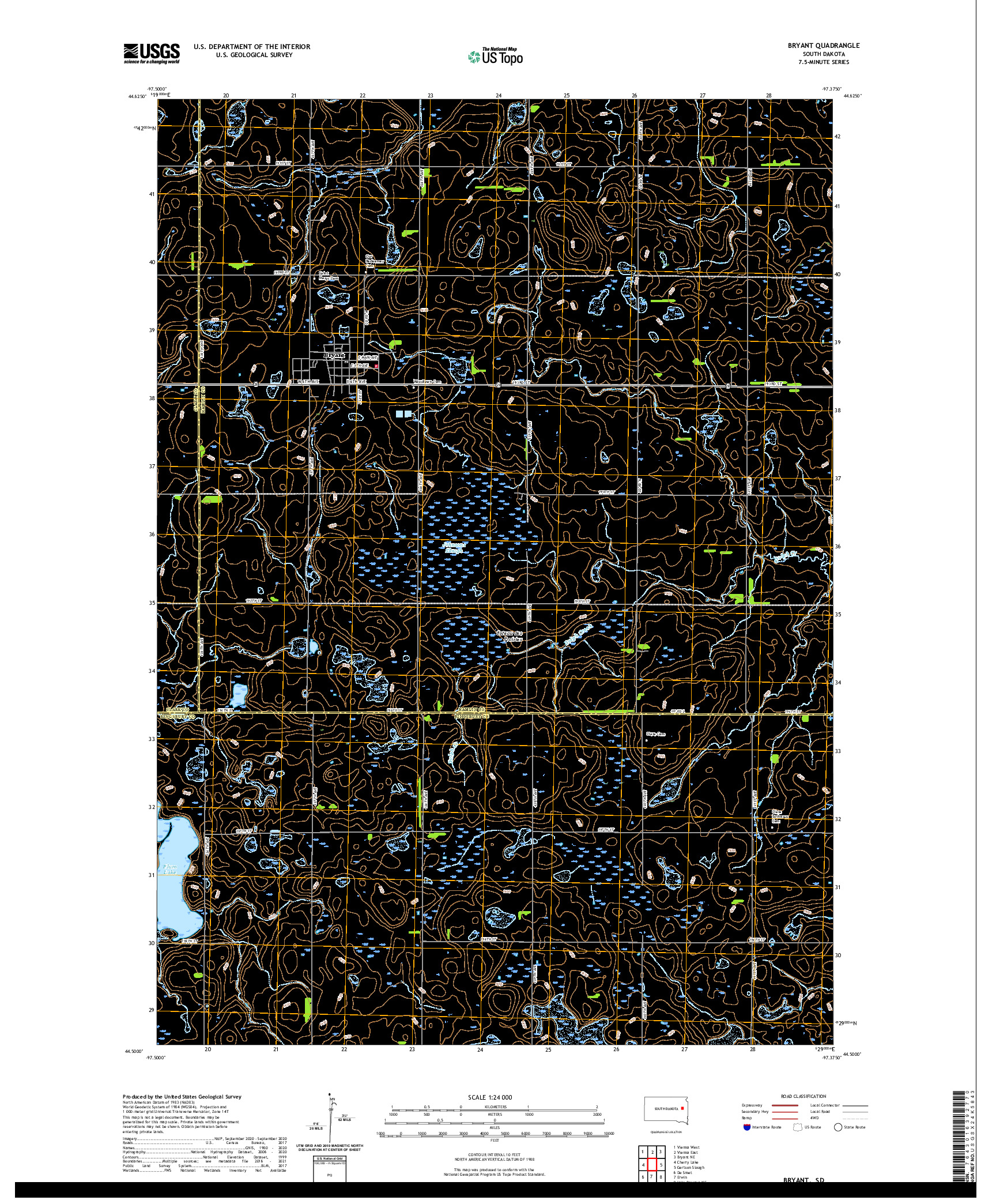 USGS US TOPO 7.5-MINUTE MAP FOR BRYANT, SD 2021