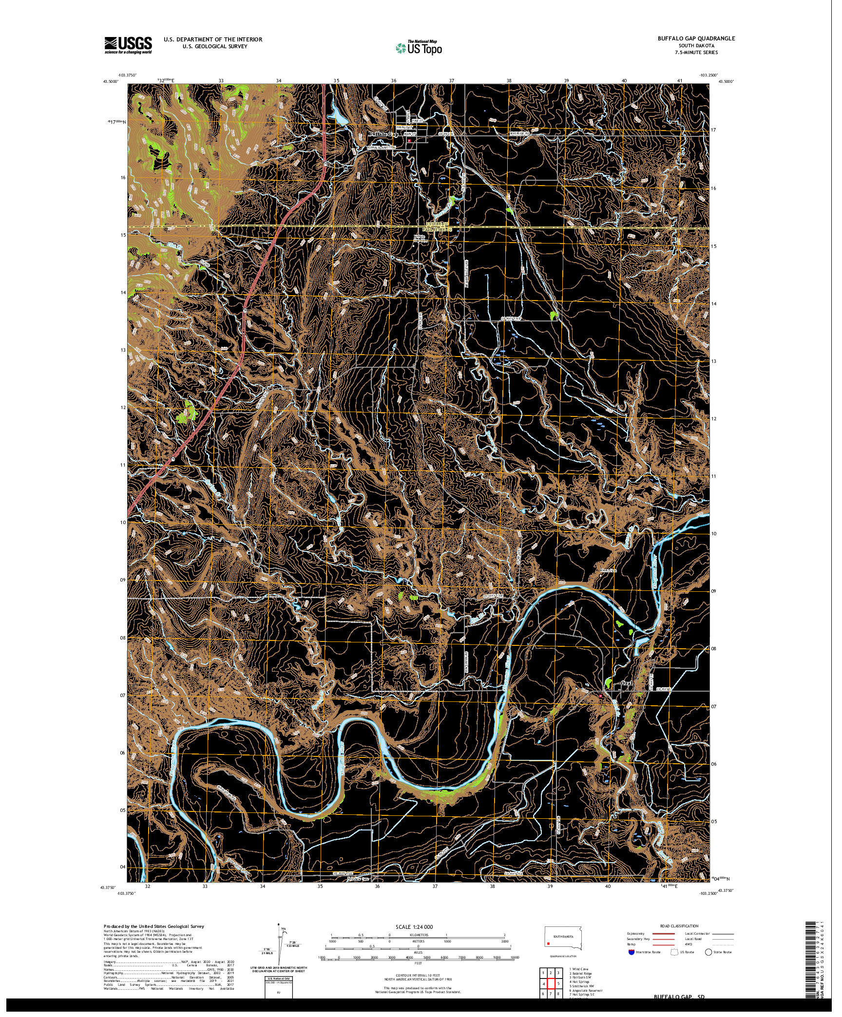 USGS US TOPO 7.5-MINUTE MAP FOR BUFFALO GAP, SD 2021
