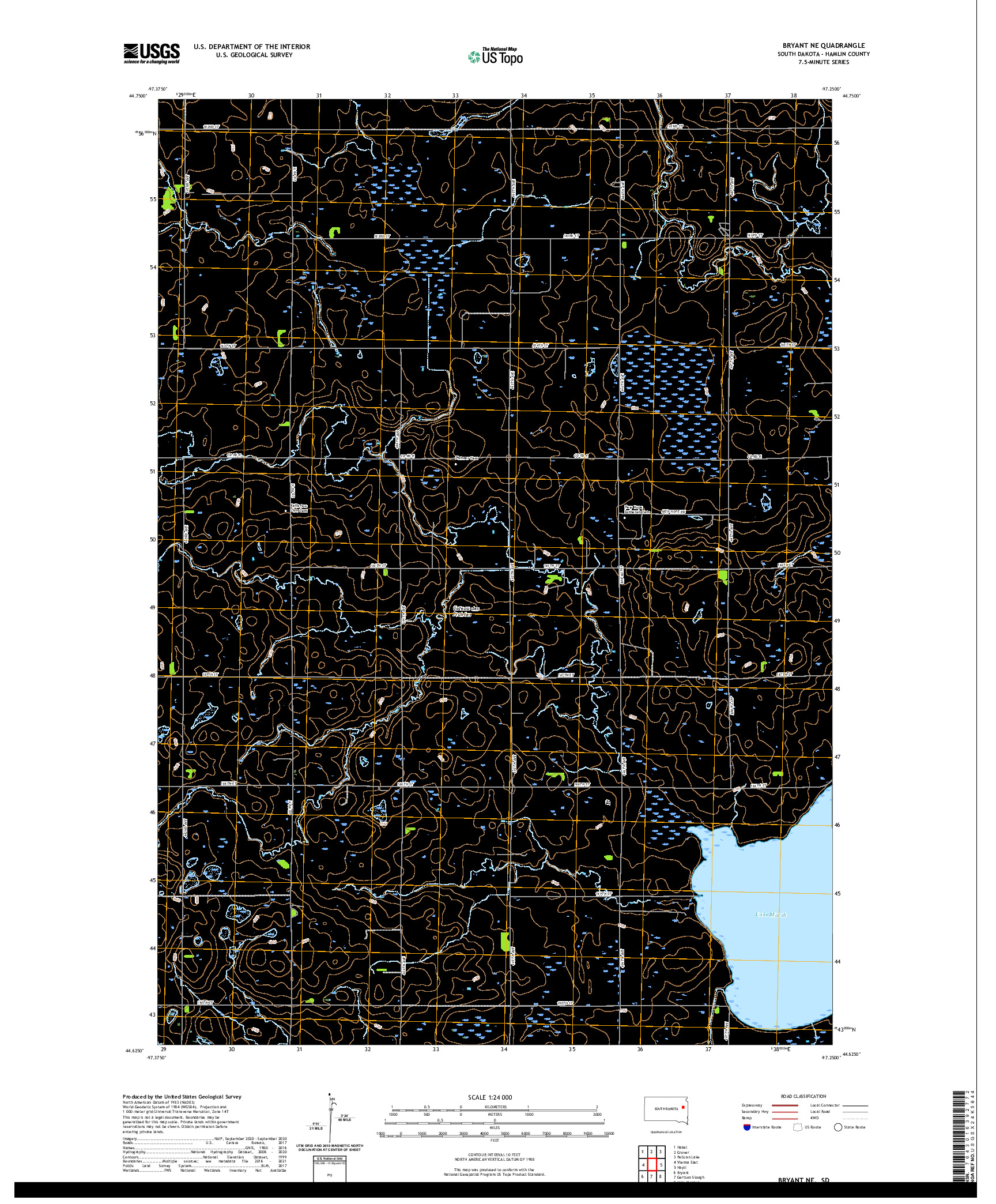 USGS US TOPO 7.5-MINUTE MAP FOR BRYANT NE, SD 2021