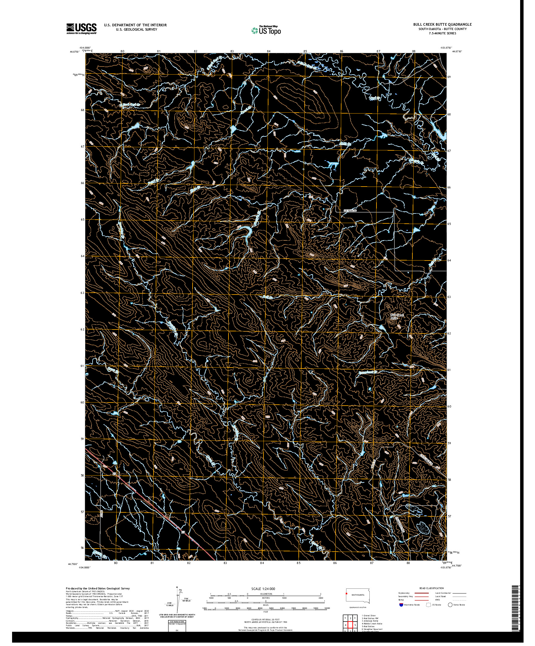 USGS US TOPO 7.5-MINUTE MAP FOR BULL CREEK BUTTE, SD 2021