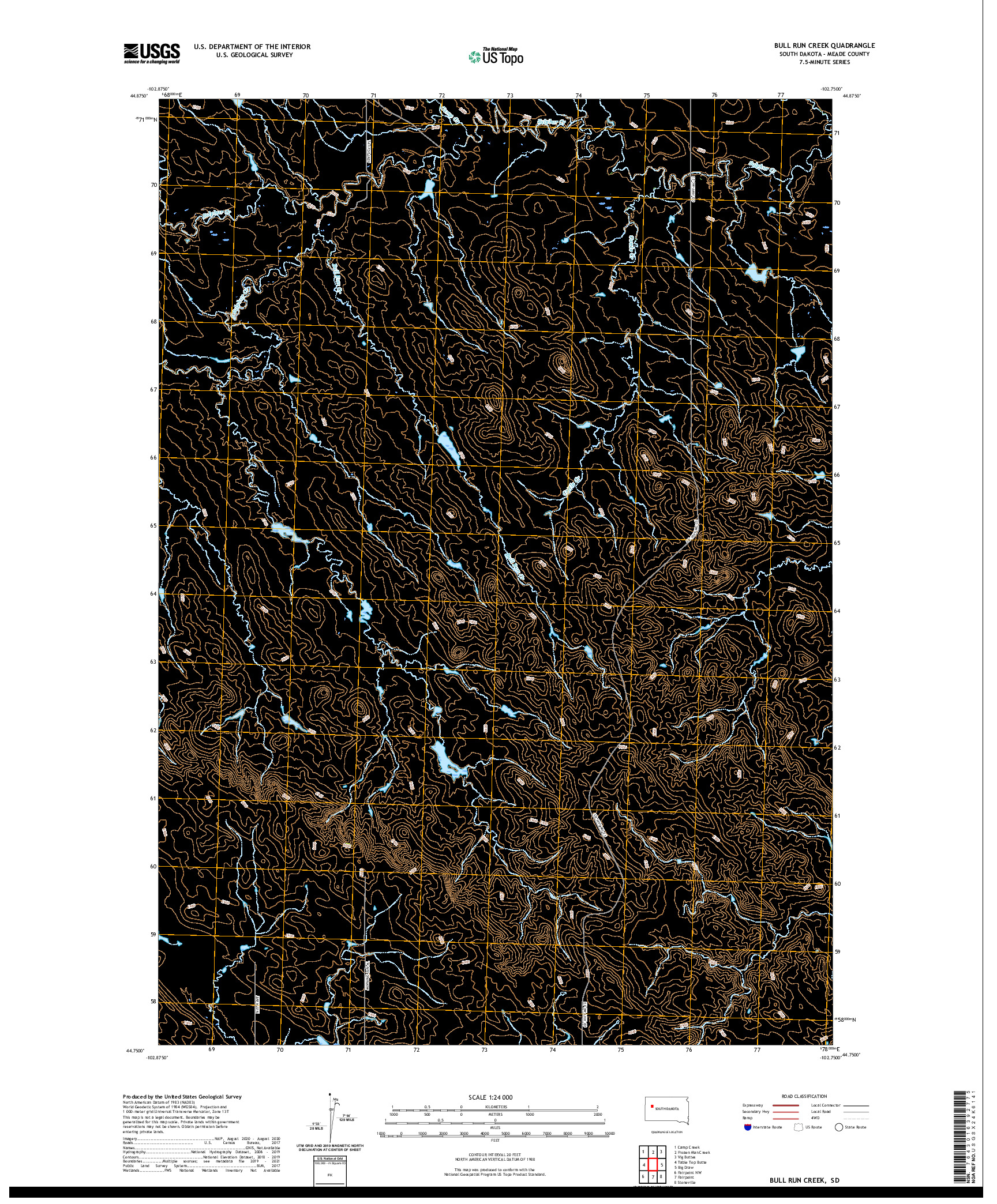 USGS US TOPO 7.5-MINUTE MAP FOR BULL RUN CREEK, SD 2021