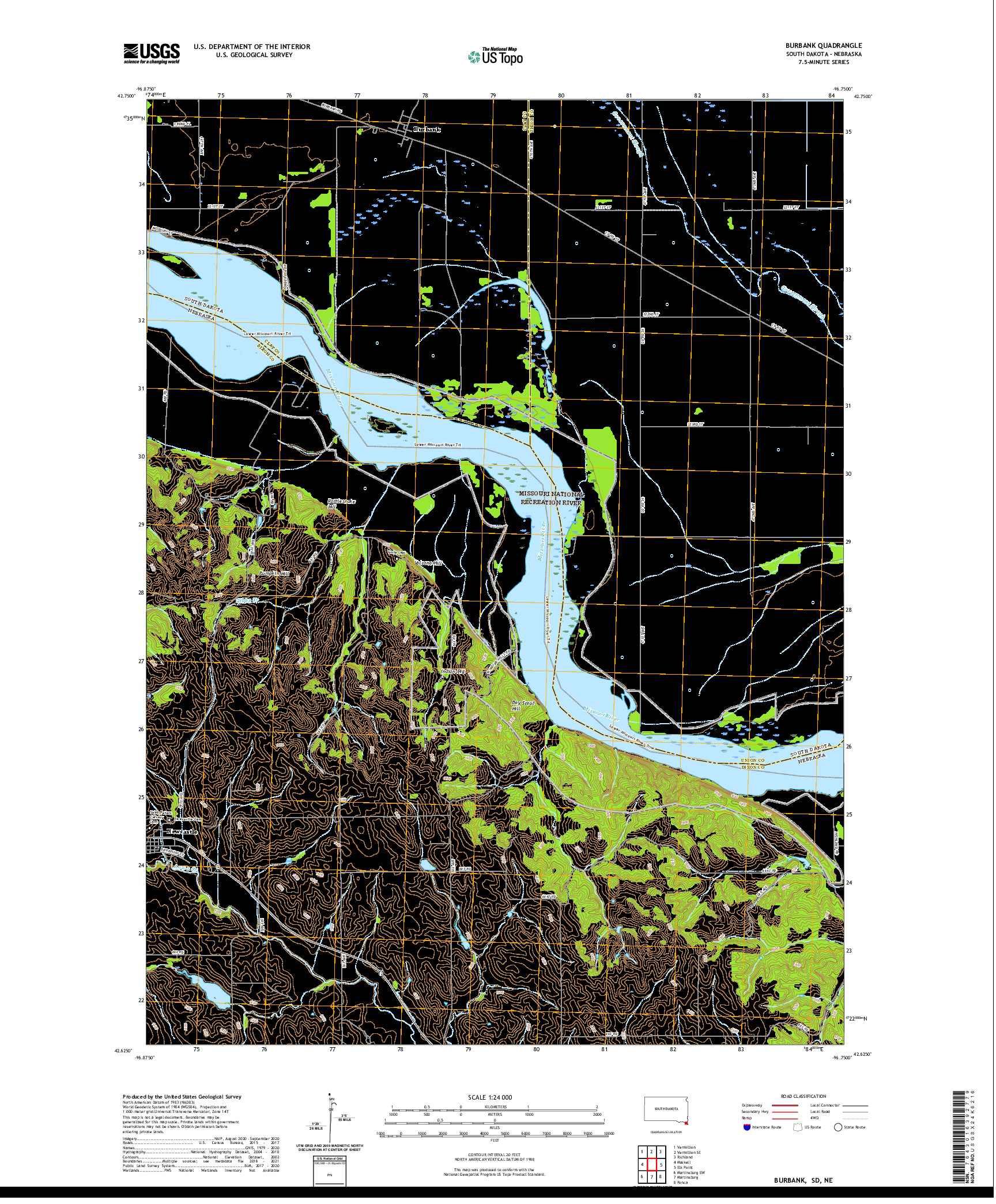 USGS US TOPO 7.5-MINUTE MAP FOR BURBANK, SD,NE 2021