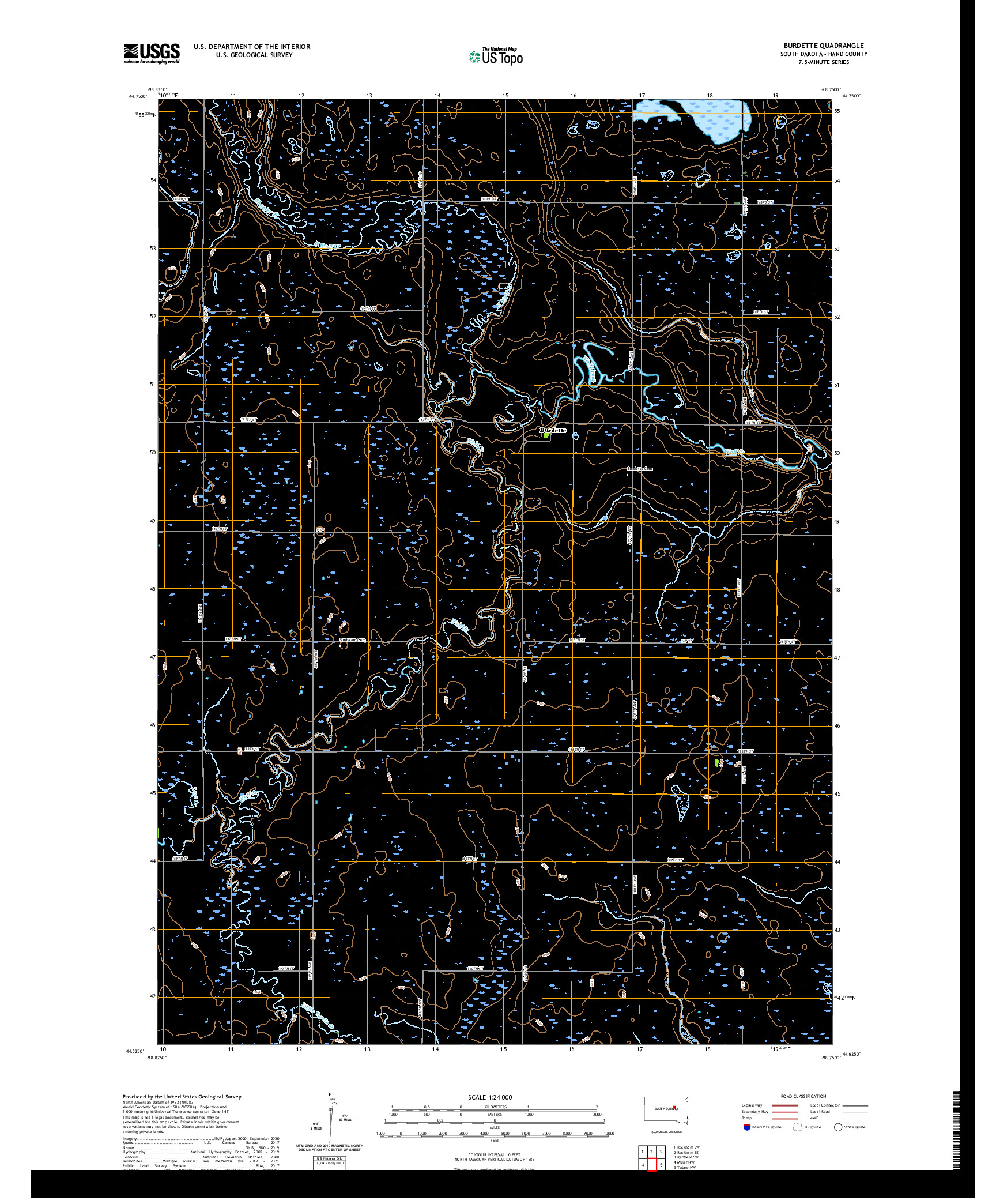 USGS US TOPO 7.5-MINUTE MAP FOR BURDETTE, SD 2021
